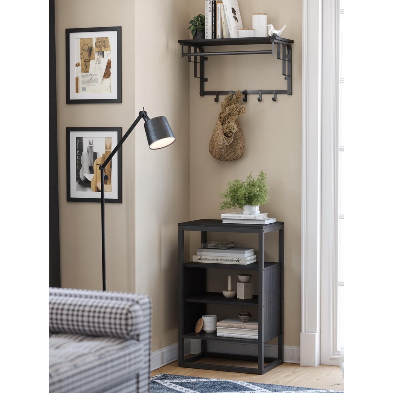 Bobbel Home Wall Coat Rack with Shelf - Wall Shelf with 5 Removable Hooks - Wall-Mounted Hanging Shelf - Anthracite Grey-Black