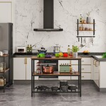 Bobbel Home Bobbel Home Kitchen Island Industrial - Kitchen Rack with 3 Open Shelves - Work Table for Dough and Pizza - Steel and Wood - Black - 30 kg per Shelf - 120 x 60 x 90 cm