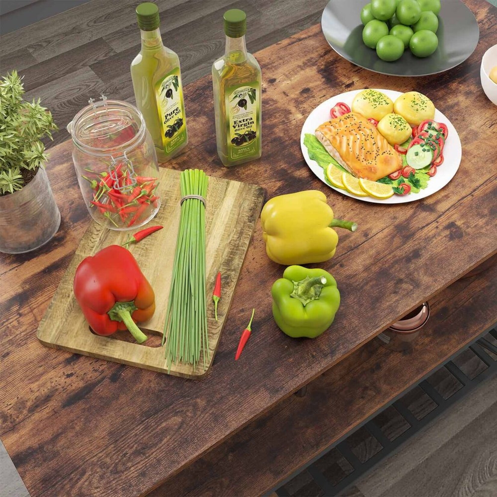 Bobbel Home Bobbel Home Keukeneiland Industrieel - Keukenrek met 3 Open Planken - Werktafel voor Deeg en Pizza - Staal en Hout - Zwart - 30 kg per Plank -120 x 60 x 90 cm