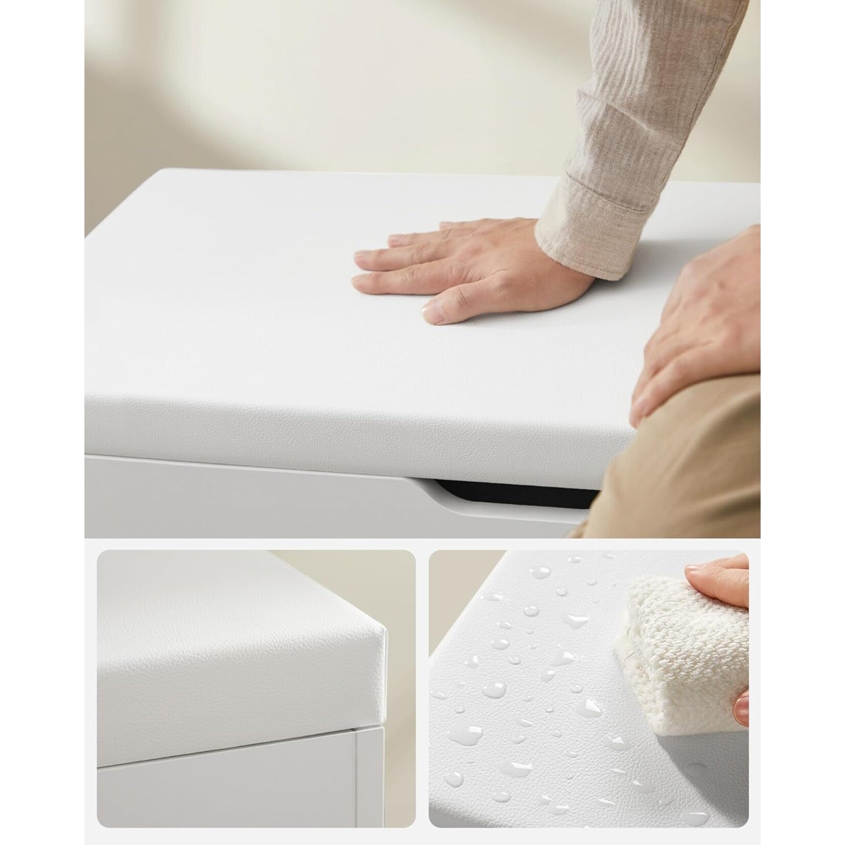 Bobbel Home Upholstered Shoe Bench - 3 open compartments - up to 150 kg - Vintage - White