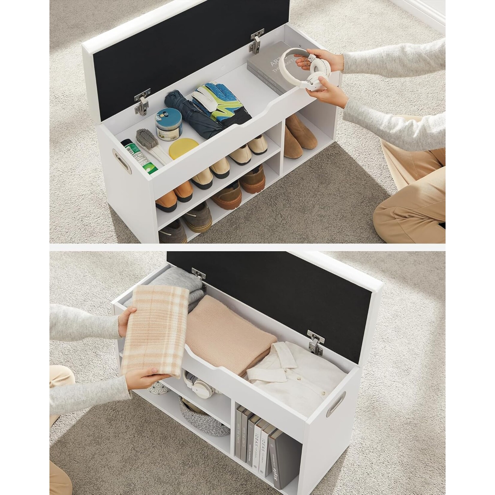 Bobbel Home Upholstered Shoe Bench - 3 open compartments - up to 150 kg - Vintage - White