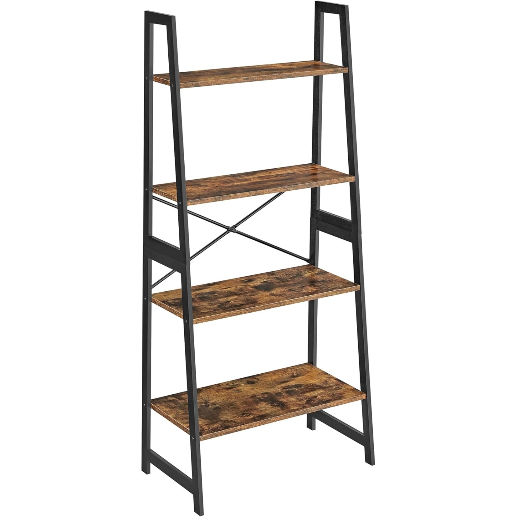 Bookshelf - Standing Shelf - Ladder Shelf - 5 Levels Bookshelf - Corner Bookshelf - Bookshelf With Bamboo Frame - Vintage Brown-Black - 63 x 34 x 137 cm