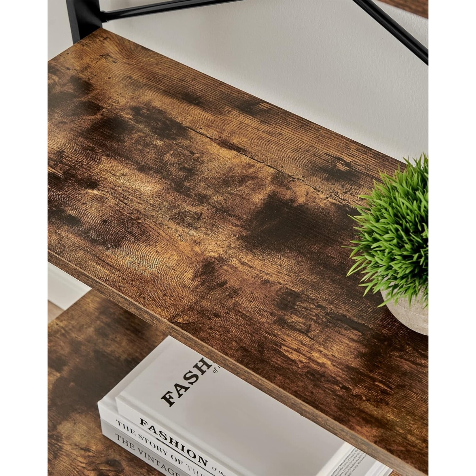 Bookshelf - Standing Shelf - Ladder Shelf - 5 Levels Bookshelf - Corner Bookshelf - Bookshelf With Bamboo Frame - Vintage Brown-Black - 63 x 34 x 137 cm