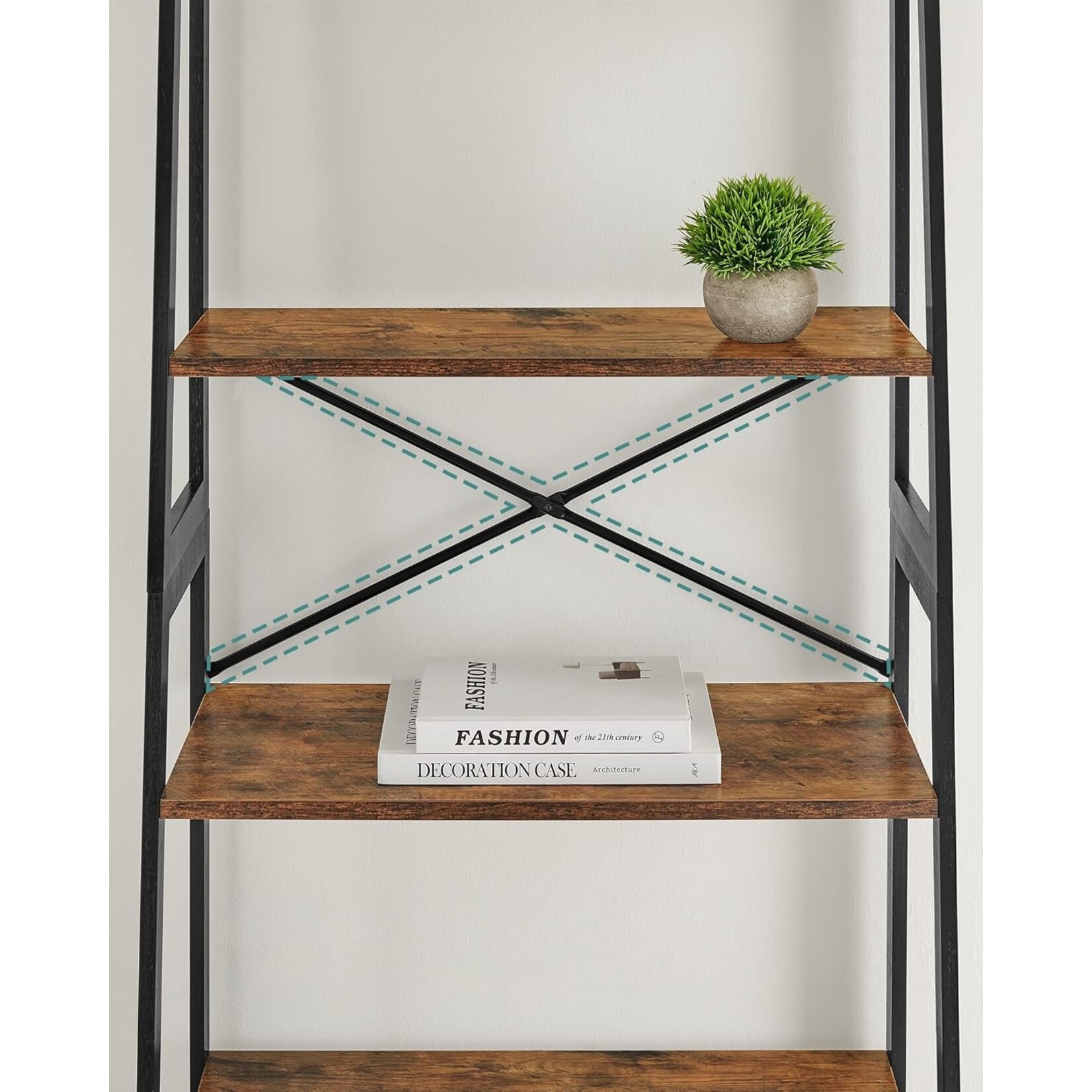 Boekenplank - Staande Plank - Ladderplank - 5 Niveaus Boekenplank - Hoek Boekenplank - Boekenplank Met Bamboe Frame - Vintage Bruin-Zwart - 63 x 34 x 137 cm