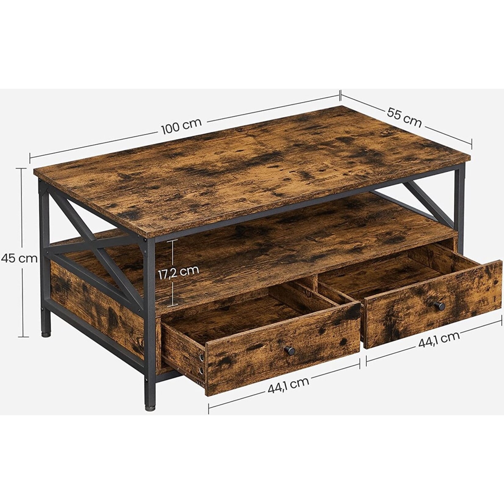 Bobbel Home Industrial Coffee Table with Drawers – Vintage Brown Coffee Table with Storage
