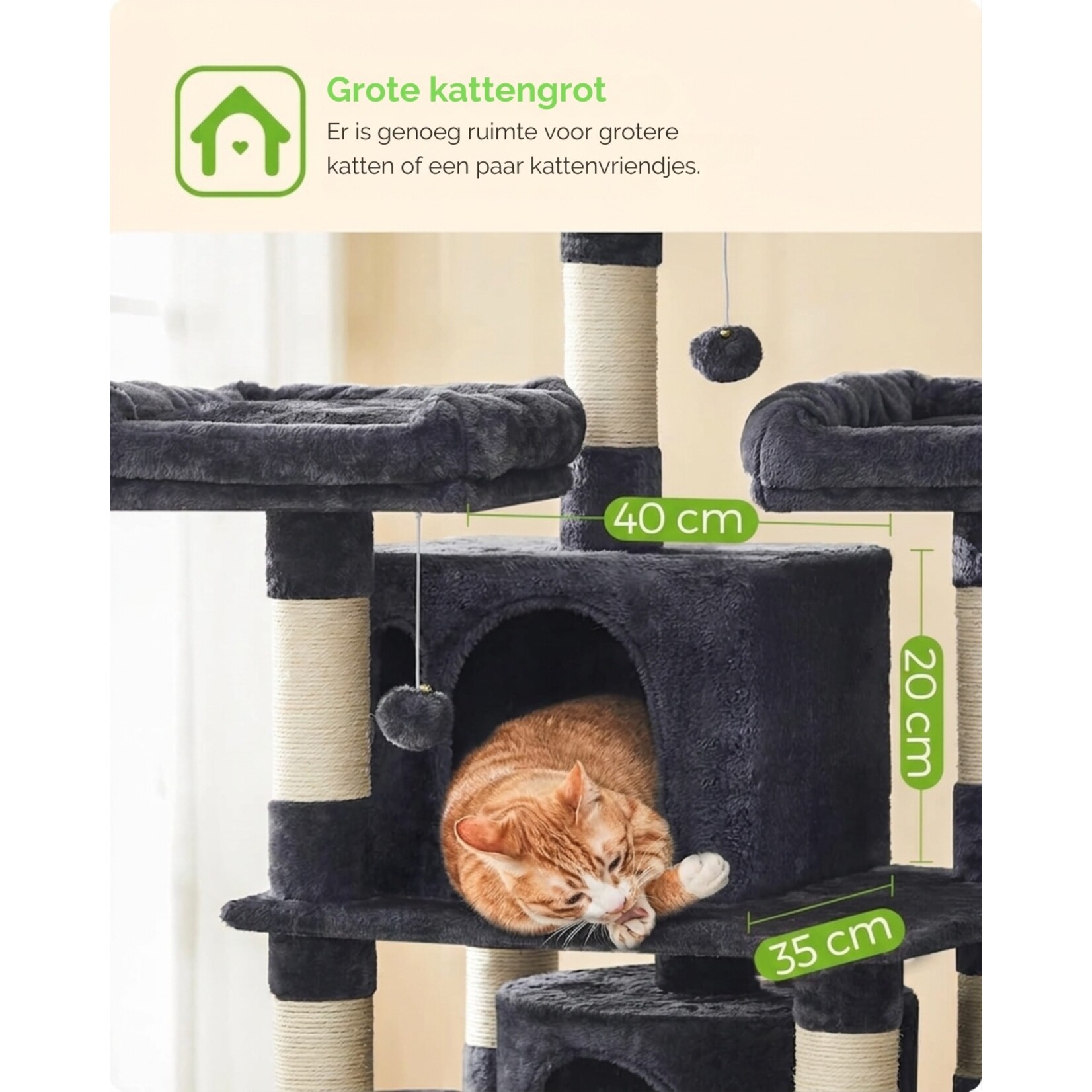 Bobbel Home Bobbel Home - scratching post - 172cm - sturdy scratching post with 2 cat houses and 3 platforms - Smoke Grey