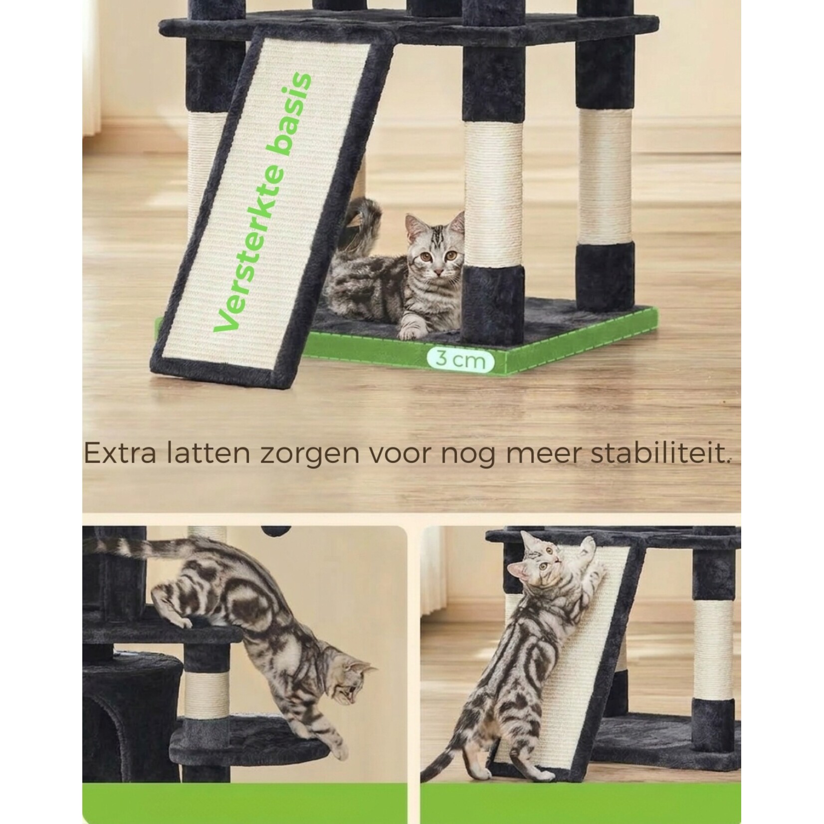 Bobbel Home Bobbel Home - scratching post - 172cm - sturdy scratching post with 2 cat houses and 3 platforms - Smoke Grey