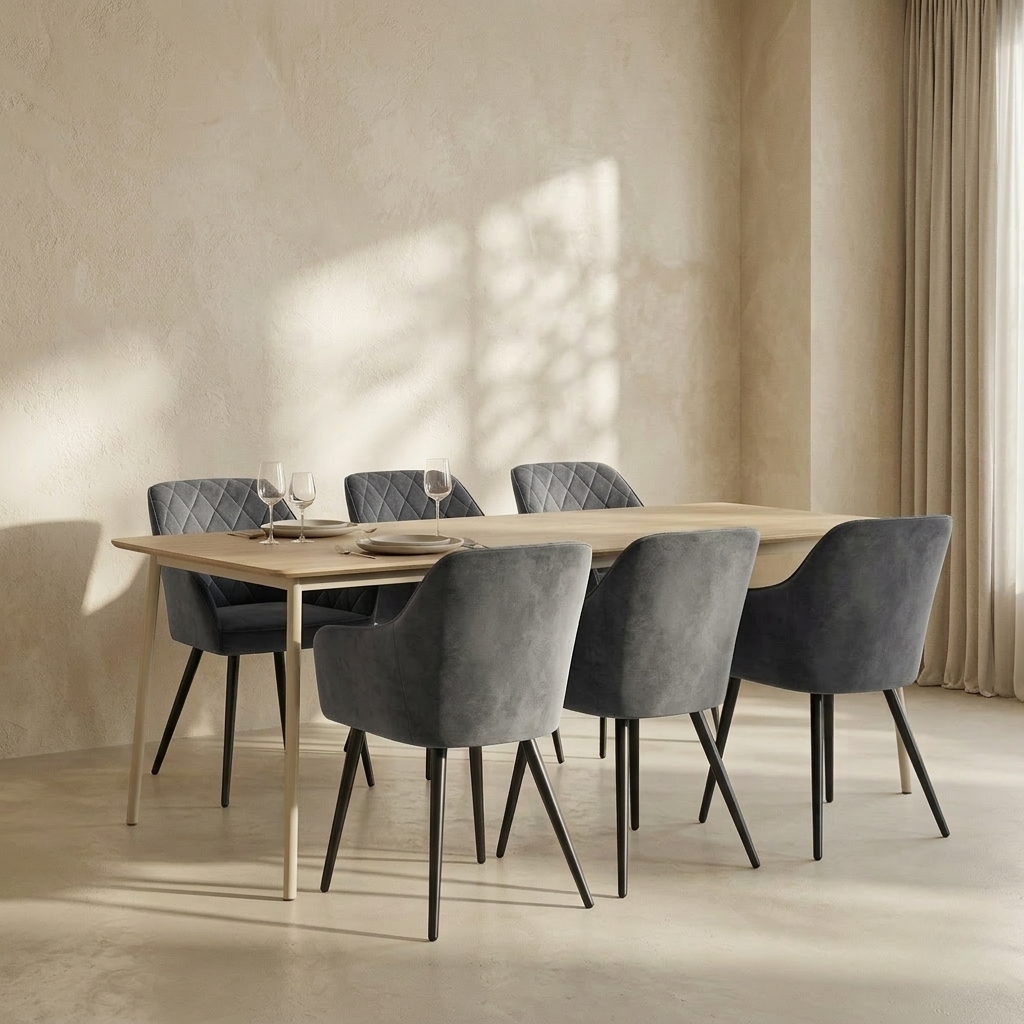 Bobbel Home  Eetkamerstoelen Set Van 6  - Eetkamerstoelen Met Armleuningen - Keukenstoel - Gestoffeerde Eetkamerstoel - Fluweel Eetkamerstoel -  Grijs - 62,5 x 60 x 85 cm