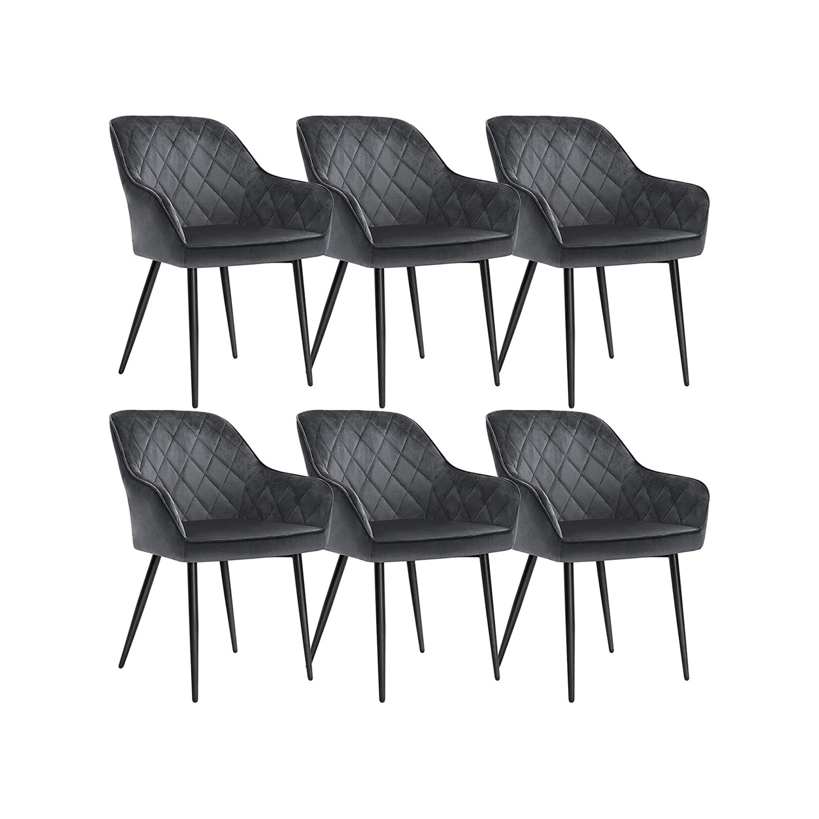 Bobbel Home Bobbel Home  Eetkamerstoelen Set Van 6  - Eetkamerstoelen Met Armleuningen - Keukenstoel - Gestoffeerde Eetkamerstoel - Fluweel Eetkamerstoel - Industriele Eetkamerstoel - Grijs - 62,5 x 60 x 85 cm