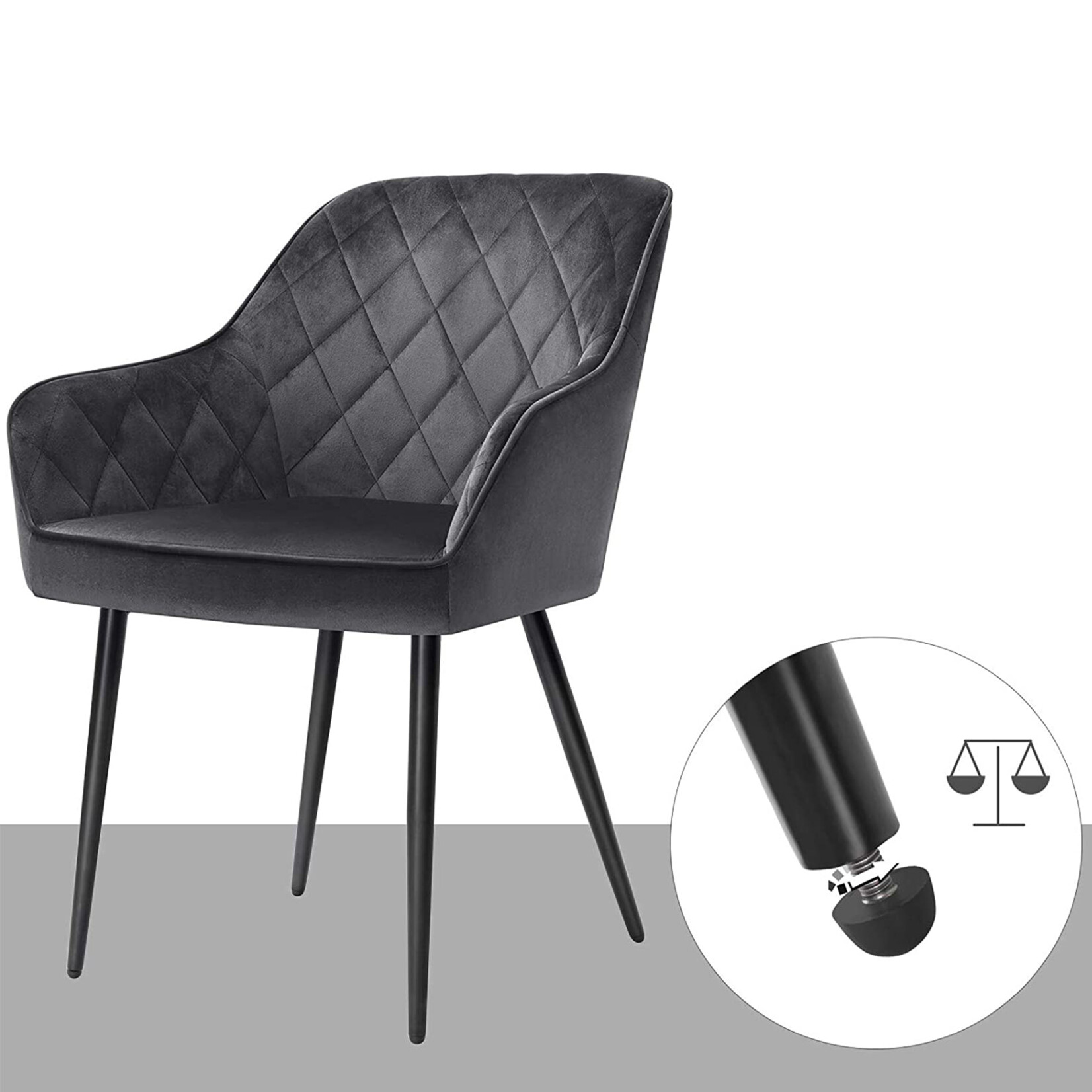 Bobbel Home Bobbel Home  Eetkamerstoelen Set Van 6  - Eetkamerstoelen Met Armleuningen - Keukenstoel - Gestoffeerde Eetkamerstoel - Fluweel Eetkamerstoel - Industriele Eetkamerstoel - Grijs - 62,5 x 60 x 85 cm