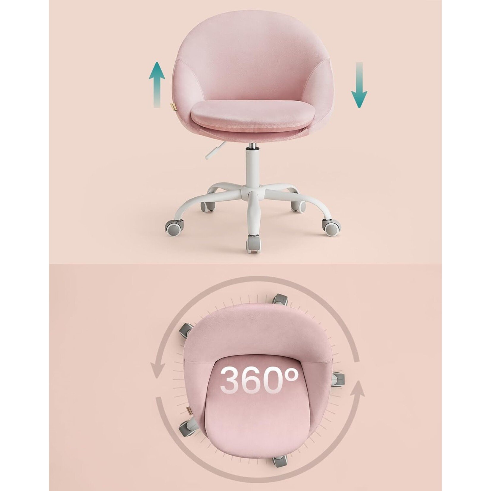 Bobbel Home Bobbel Home Velvet Bureaustoel Roze – Comfortabele Draaistoel met Luxe Fluweel