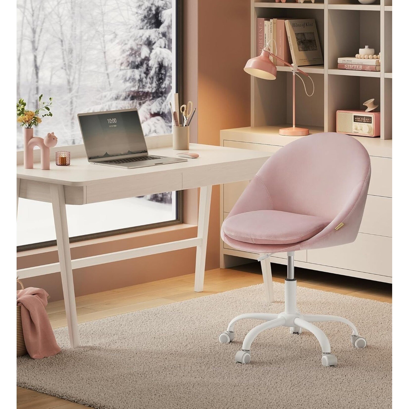 Bobbel Home Bobbel Home Velvet Office Chair Pink – Comfortable Adjustable Swivel Desk Chair