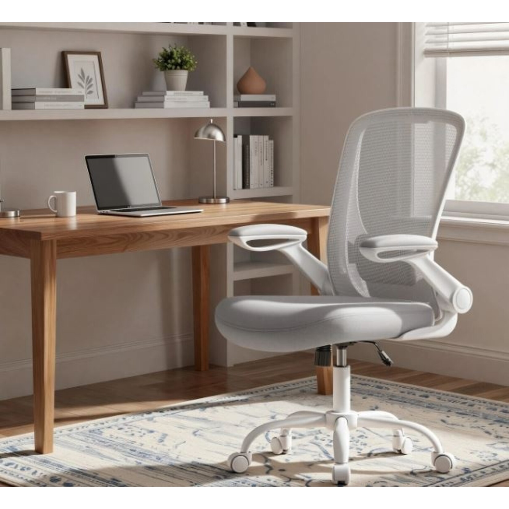 Bobbel Home Bureaustoel – Ergonomisch – Met Gaas – 53 cm Zitting – Lichtgrijs – Stevige Rugsteun