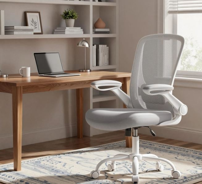 Bobbel Home Bureaustoel – Ergonomisch – Met Gaas – 53 cm Zitting – Lichtgrijs – Stevige Rugsteun