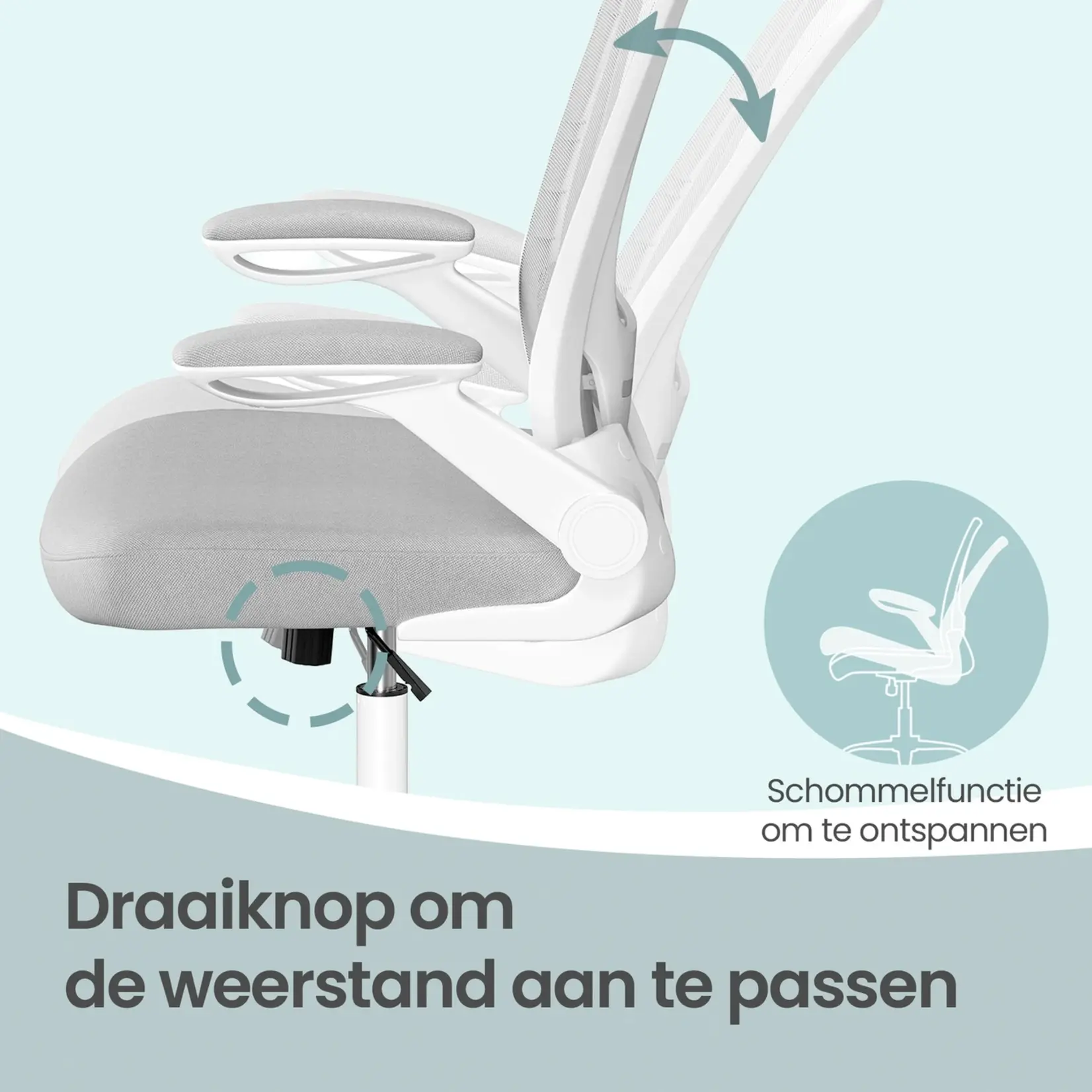 Bobbel Home Bureaustoel – Ergonomisch – Met Gaas – 53 cm Zitting – Lichtgrijs – Stevige Rugsteun