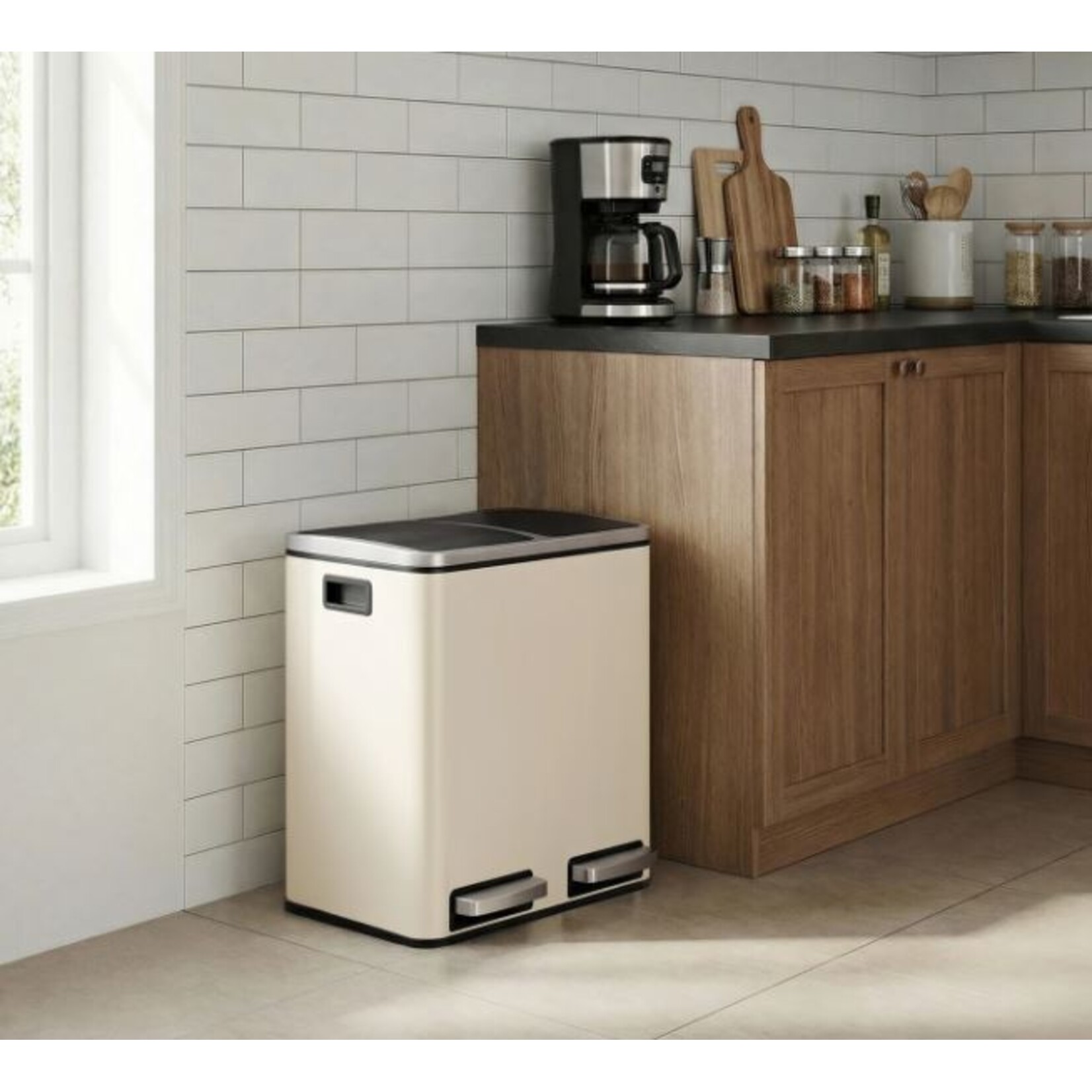 Bobbel Home 30-litre Recycling Bin - Bins - Pedal Bin - Beige & Black