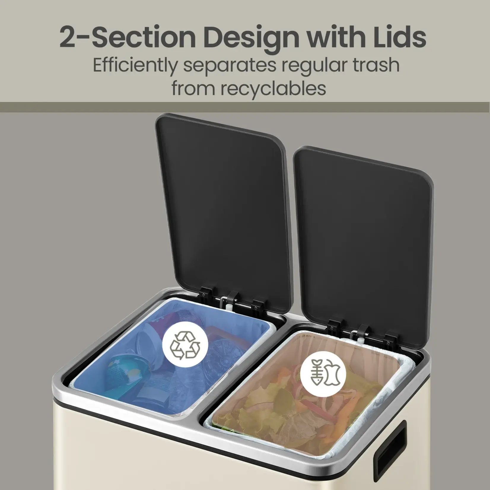 Bobbel Home 30-litre Recycling Bin - Bins - Pedal Bin - Beige & Black