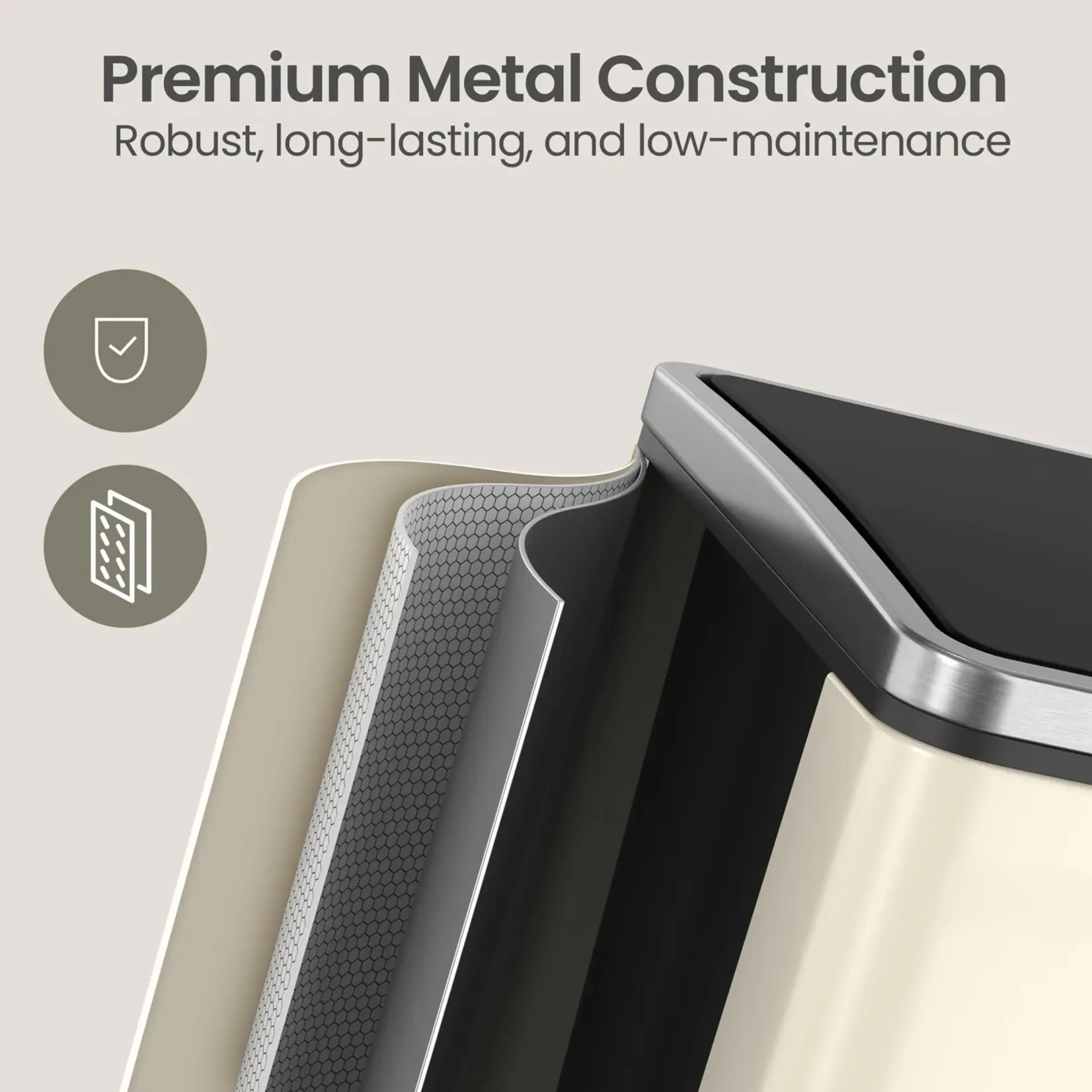 Bobbel Home 30-litre Recycling Bin - Bins - Pedal Bin - Beige & Black