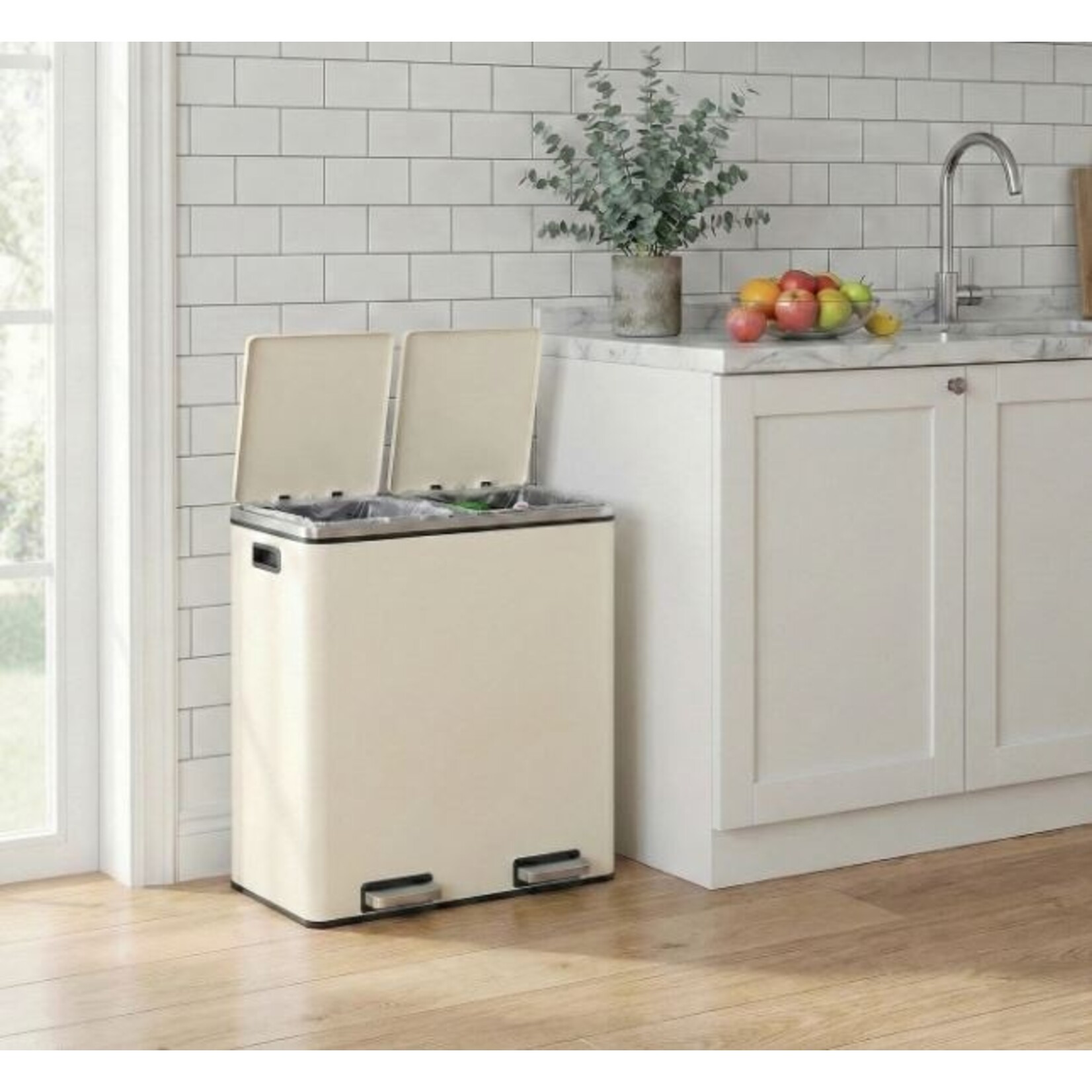 Bobbel Home Prullenbak Afvalscheiding 60 Liter - Prullenbakken - Pedaalemmer - Romig wit