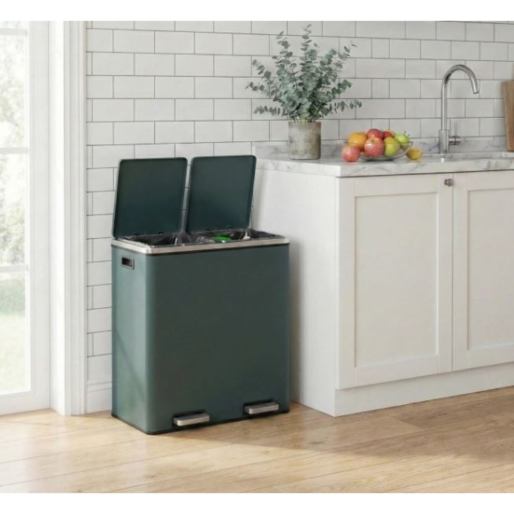 Bobbel Home Prullenbak Afvalscheiding 60 Liter - Prullenbakken - Pedaalemmer - Rookgrijs