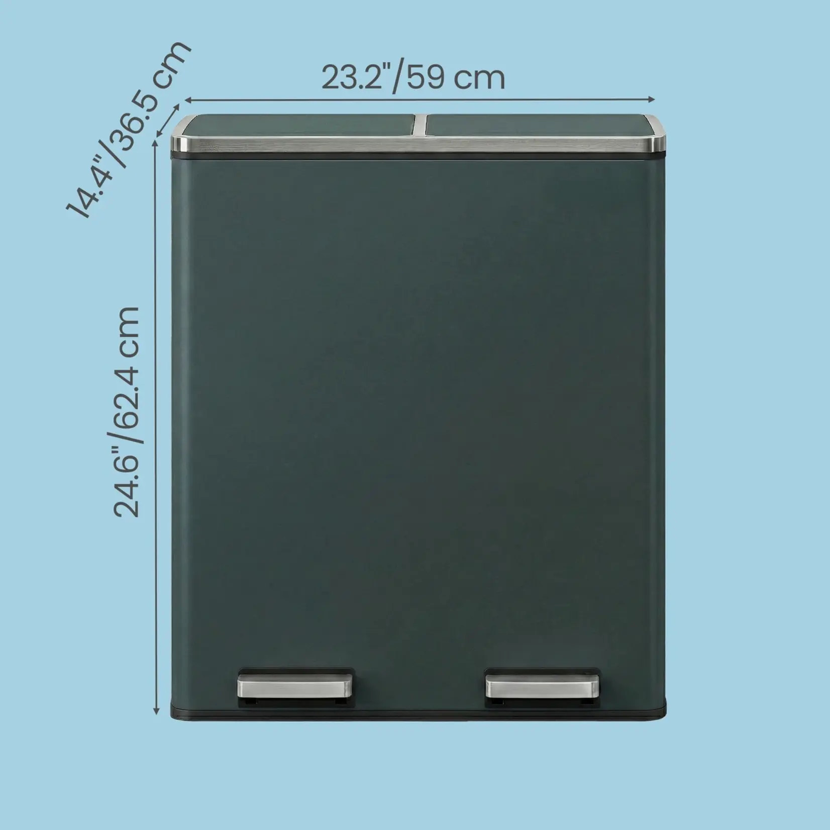 Bobbel Home Bobbel Home Prullenbak Afvalscheiding 60 Liter - Prullenbakken - Pedaalemmer - Groenachtig grijs