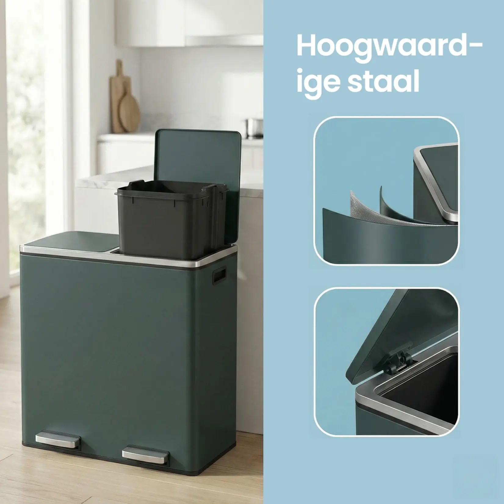 Bobbel Home Prullenbak Afvalscheiding 60 Liter - Prullenbakken - Pedaalemmer - Rookgrijs