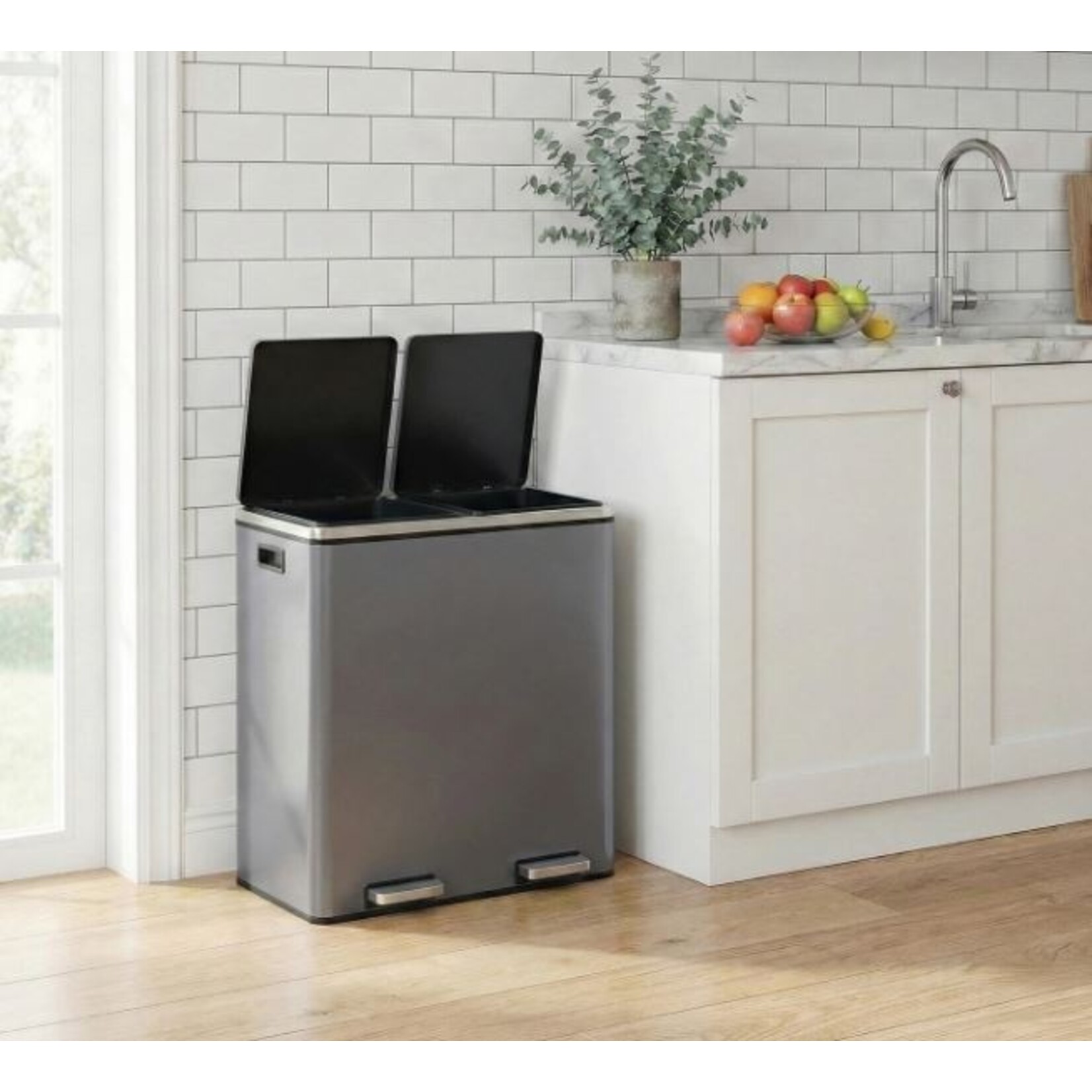 Bobbel Home Prullenbak Afvalscheiding 60 Liter - Prullenbakken - Pedaalemmer - Mat Grijs