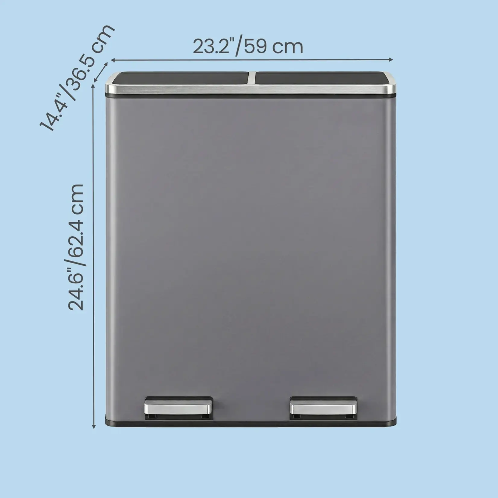 Bobbel Home Bobbel Home Prullenbak Afvalscheiding 60 Liter - Prullenbakken - Pedaalemmer - Mat Grijs