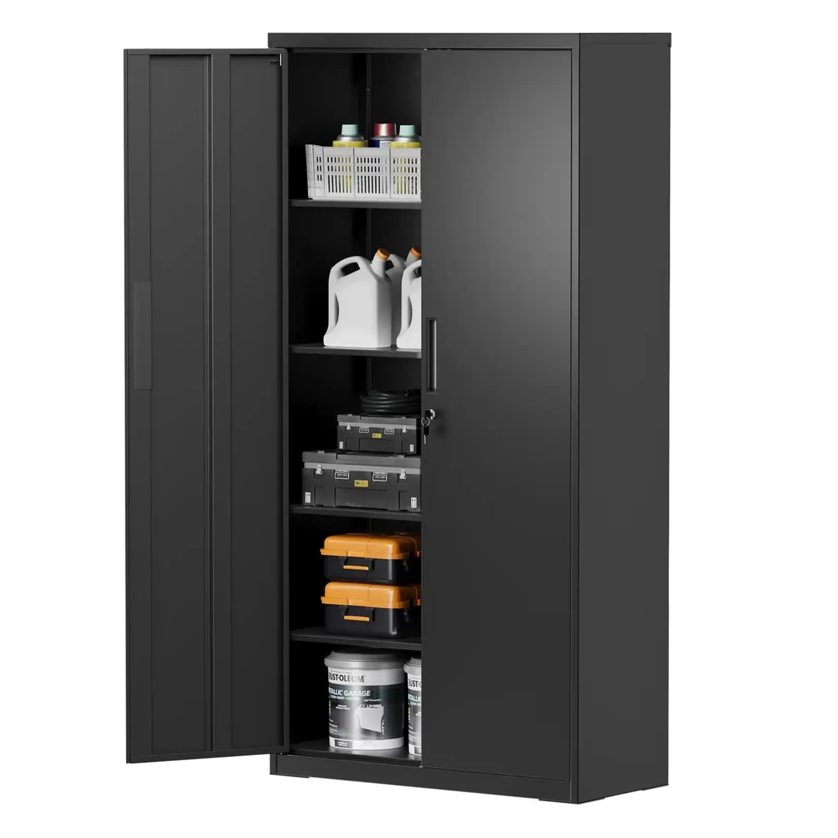 Bobbel Home 5-Laags Archiefkast - Multifunctionele Kast - Stalen Opbergkast - Dubbele Deuren - Zwart