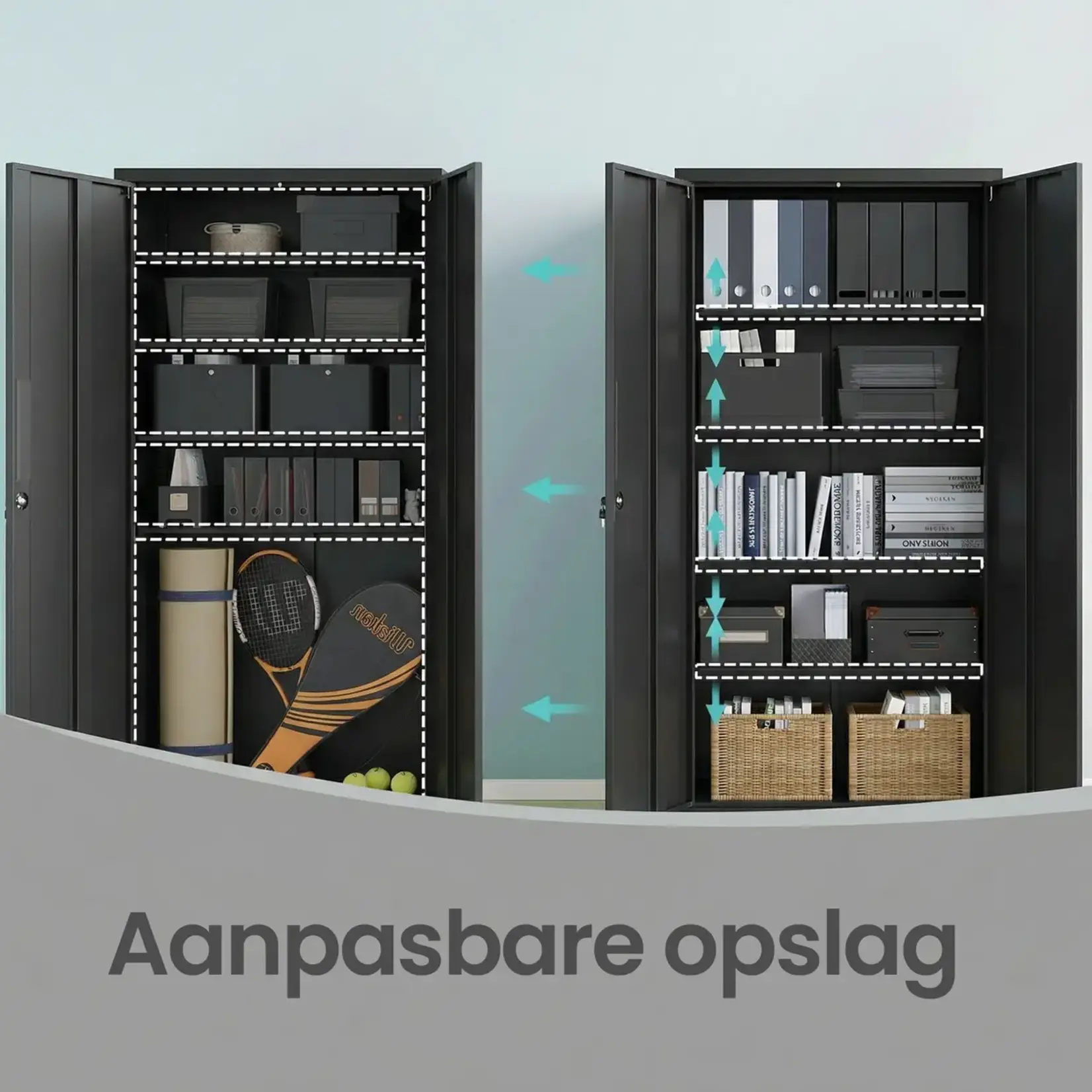 Bobbel Home Bobbel Home 5-Laags Archiefkast - Multifunctionele Kast - Stalen Opbergkast - Dubbele Deuren - Zwart