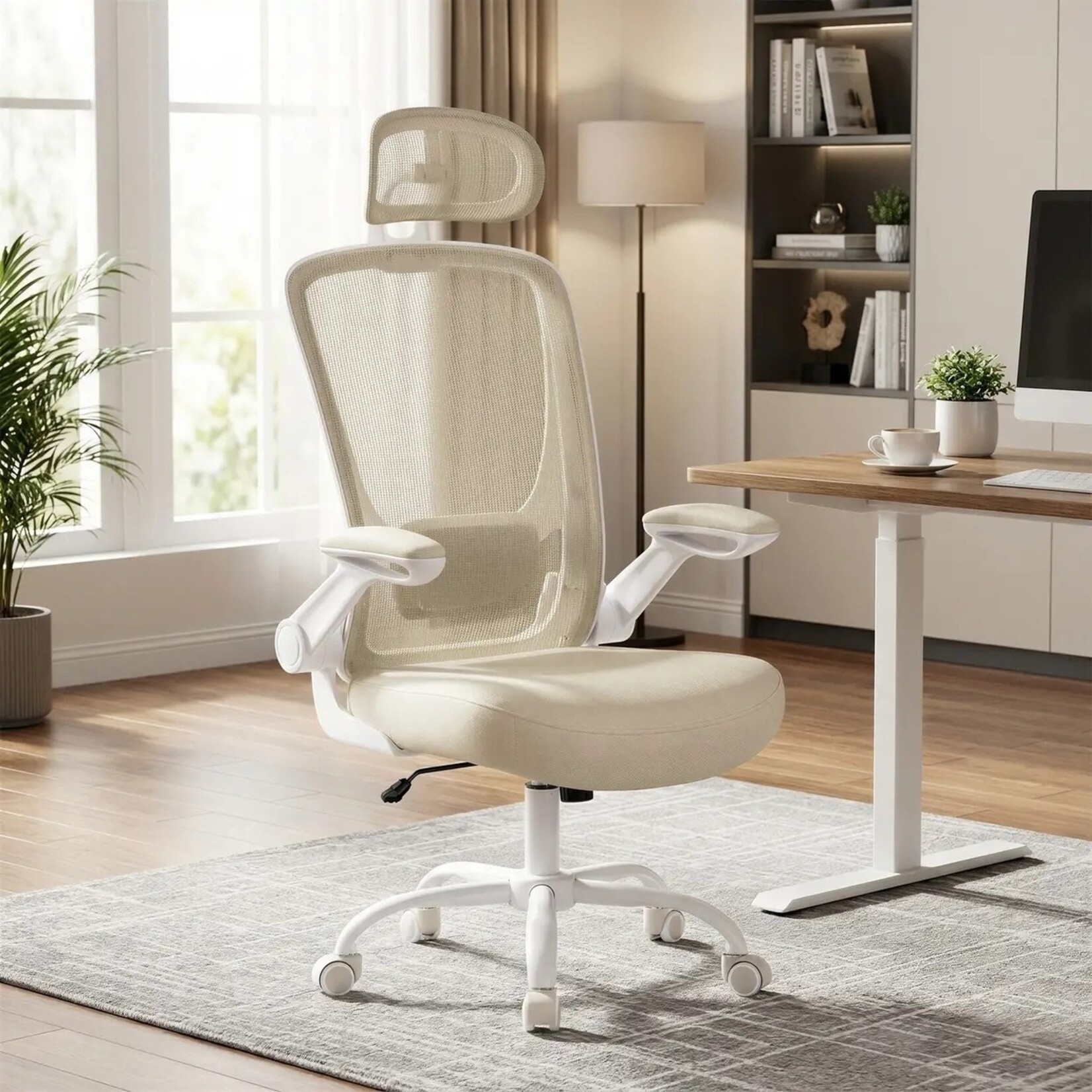 Bobbel Home  Bobbel Home Ergonomische Bureaustoel - Gevoerde Lendensteun - Wipfunctie -  Zitting 53 cm -  Opklapbare armleuningen - Cappuccino Beige