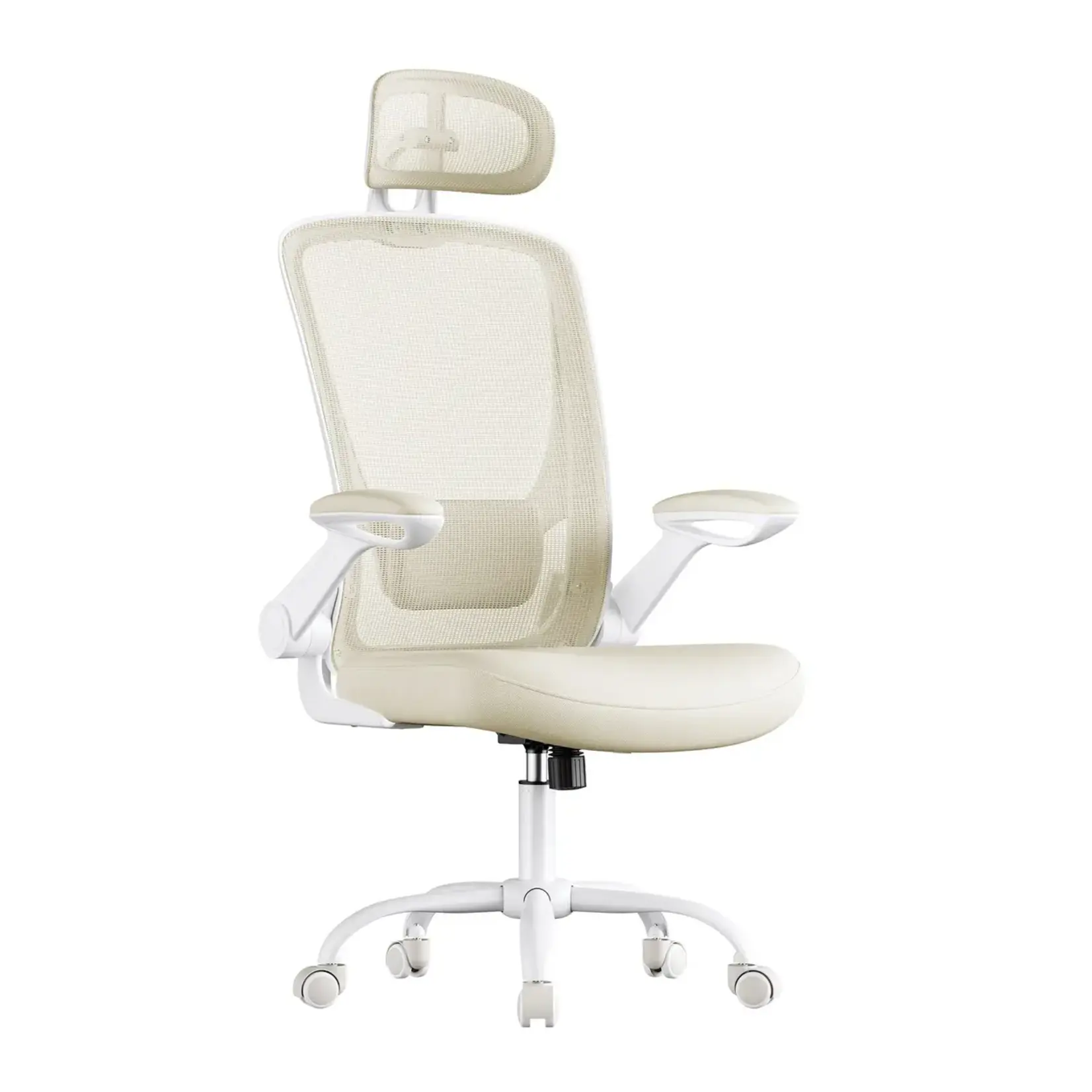 Bobbel Home Ergonomic Office Chair – Padded Lumbar Support – Tilt Function – Seat Height 53 cm – Fold-up Armrests – Cappuccino Beige