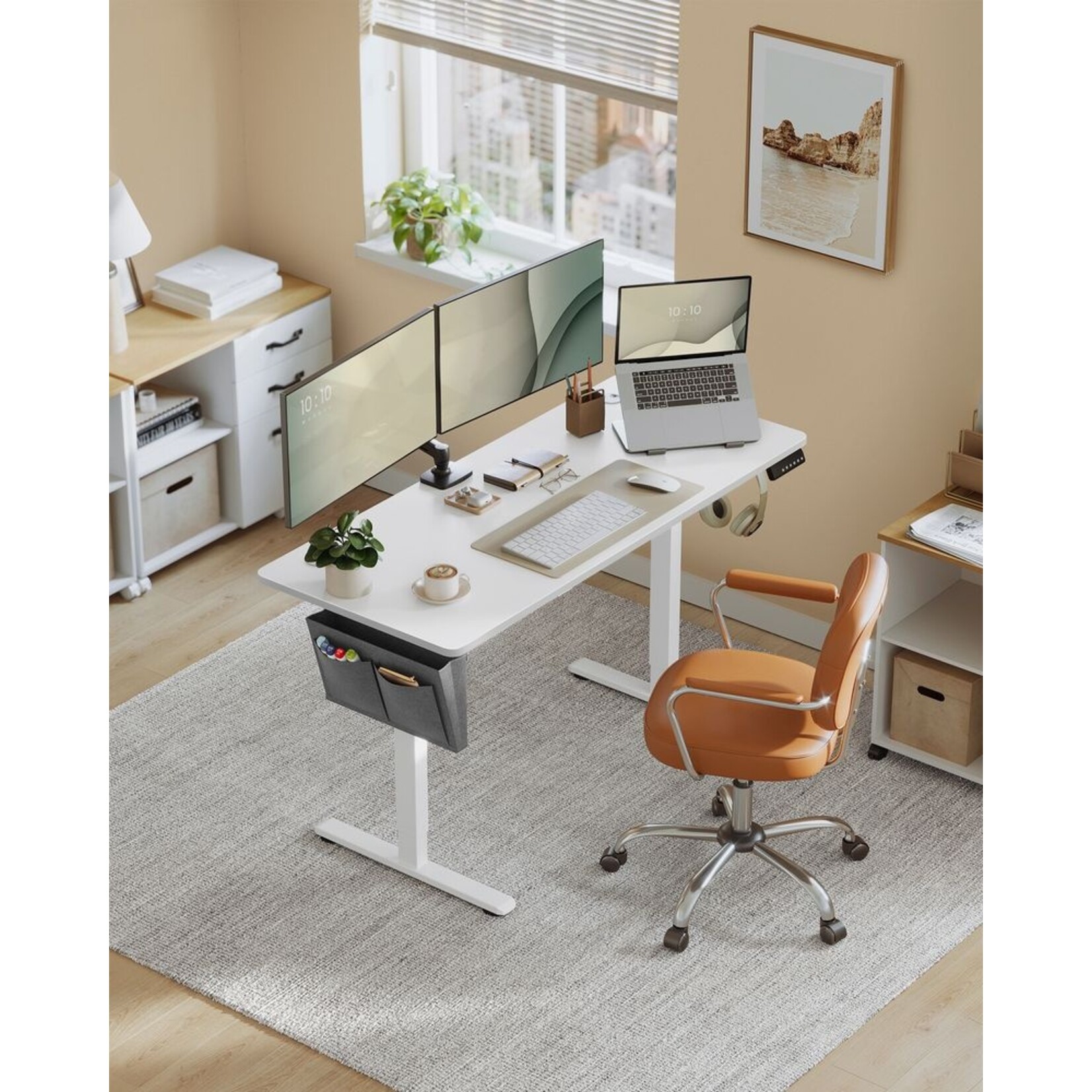 Bobbel Home Bobbel Home Electric desk – Standing desk – Height-adjustable desk – Chipboard and steel – 60 cm x 140 cm x (72–120 cm) – Cloud white