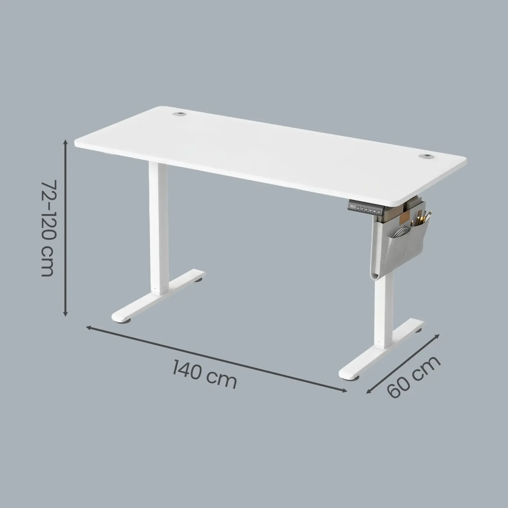 Bobbel Home Bobbel Home Electric desk – Standing desk – Height-adjustable desk – Chipboard and steel – 60 cm x 140 cm x (72–120 cm) – Cloud white