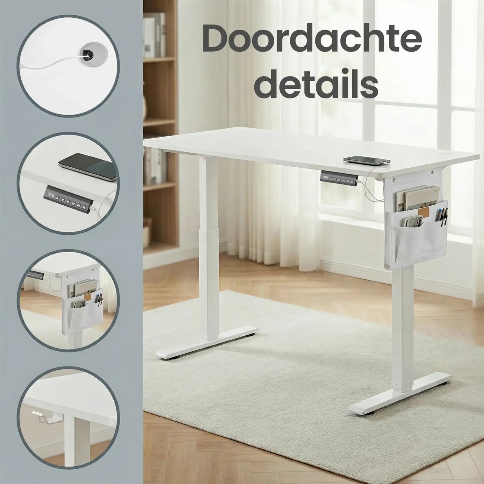 Bobbel Home Bobbel Home Electric desk – Standing desk – Height-adjustable desk – Chipboard and steel – 60 cm x 140 cm x (72–120 cm) – Cloud white