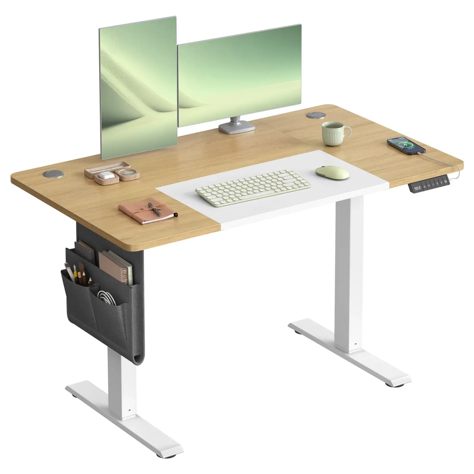 Bobbel Home Bobbel Home Electric standing desk – Adjustable desk – Sit-stand desk – Chipboard with steel frame – Pastel yellow with white base – 60 cm x 120 cm x (72–120) cm