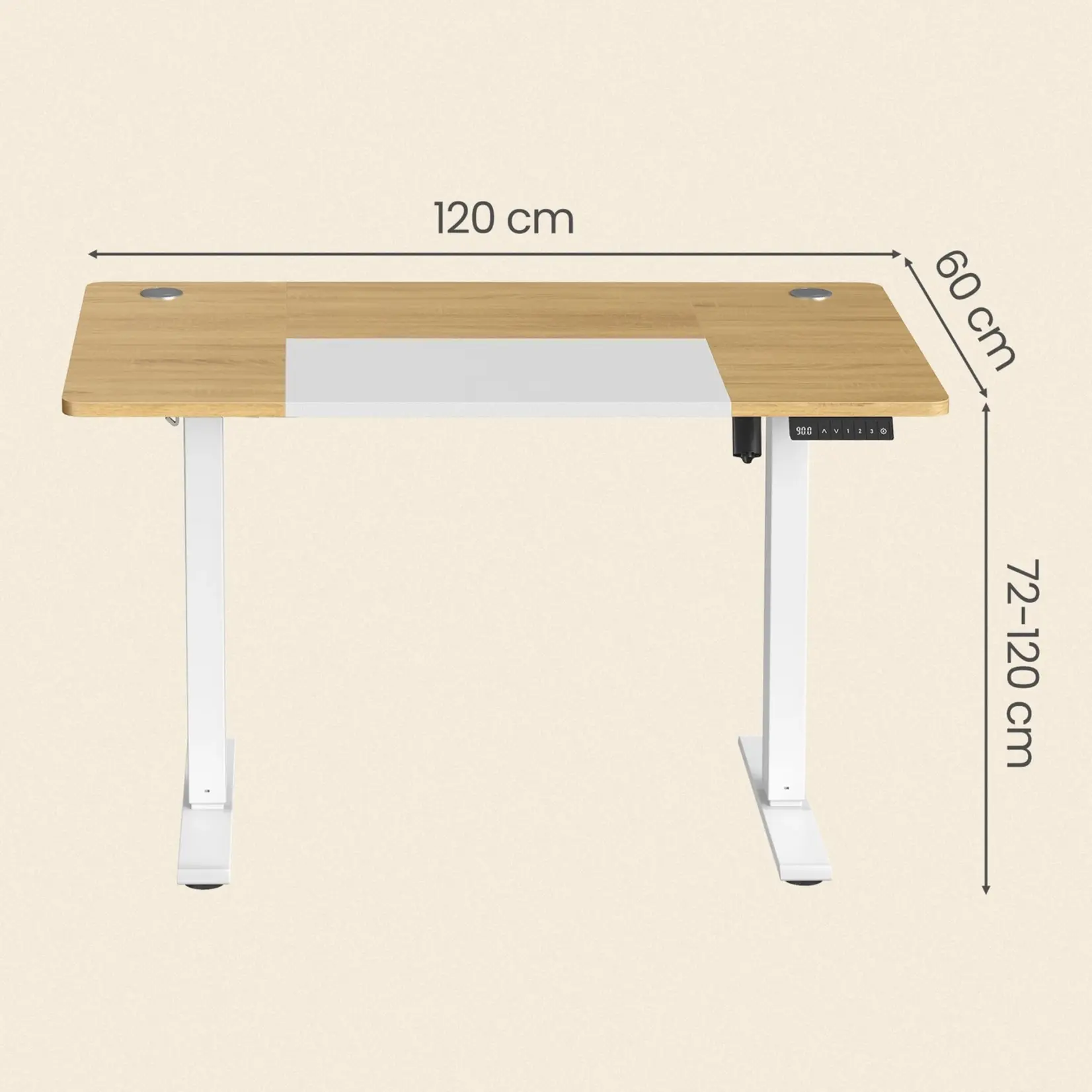 Bobbel Home Bobbel Home  Elektrisch sta-bureau - Verstelbaar bureau - Zit-sta bureau - Spaanplaat stalen frame - Pastelgeel-basis wit - 60 cm x 120 cm x (72-120) cm
