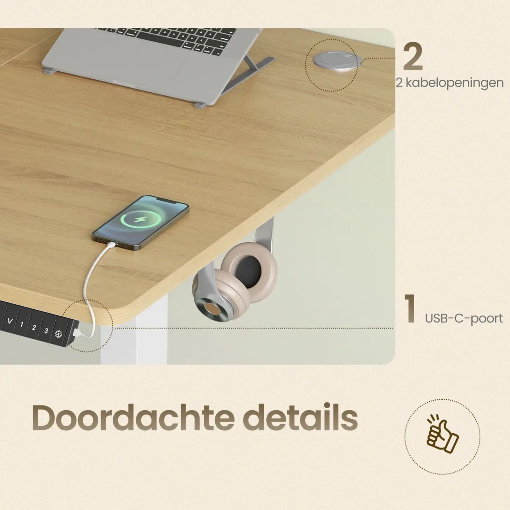 Bobbel Home Bobbel Home  Elektrisch sta-bureau - Verstelbaar bureau - Zit-sta bureau - Spaanplaat stalen frame - Pastelgeel-basis wit - 60 cm x 120 cm x (72-120) cm