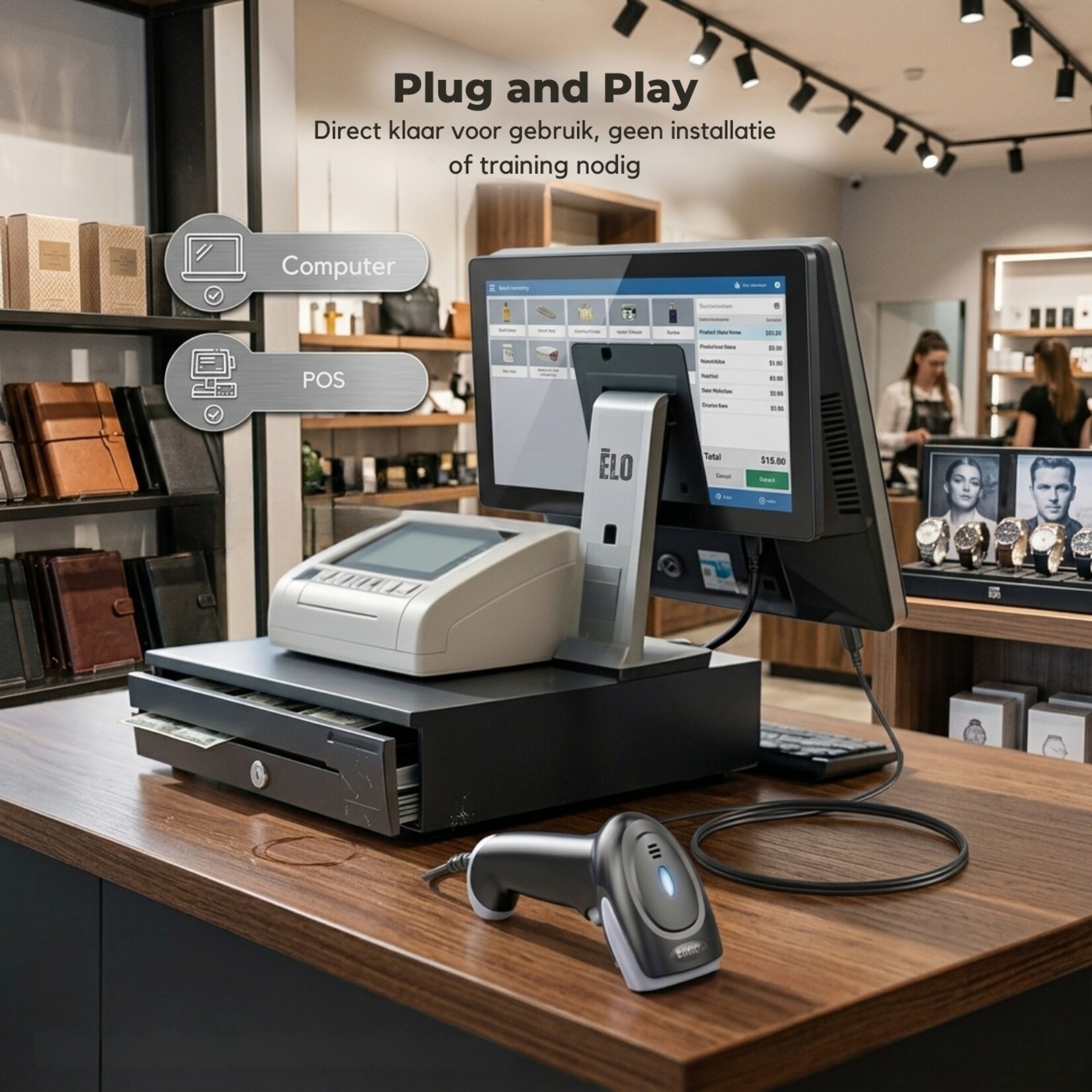 Dutch Wanted Dutch Wanted Eyoyo - Handscanner - Barcodescanner - Handscanner - Professionele scanner - QR code scanner - EAN en QR codes