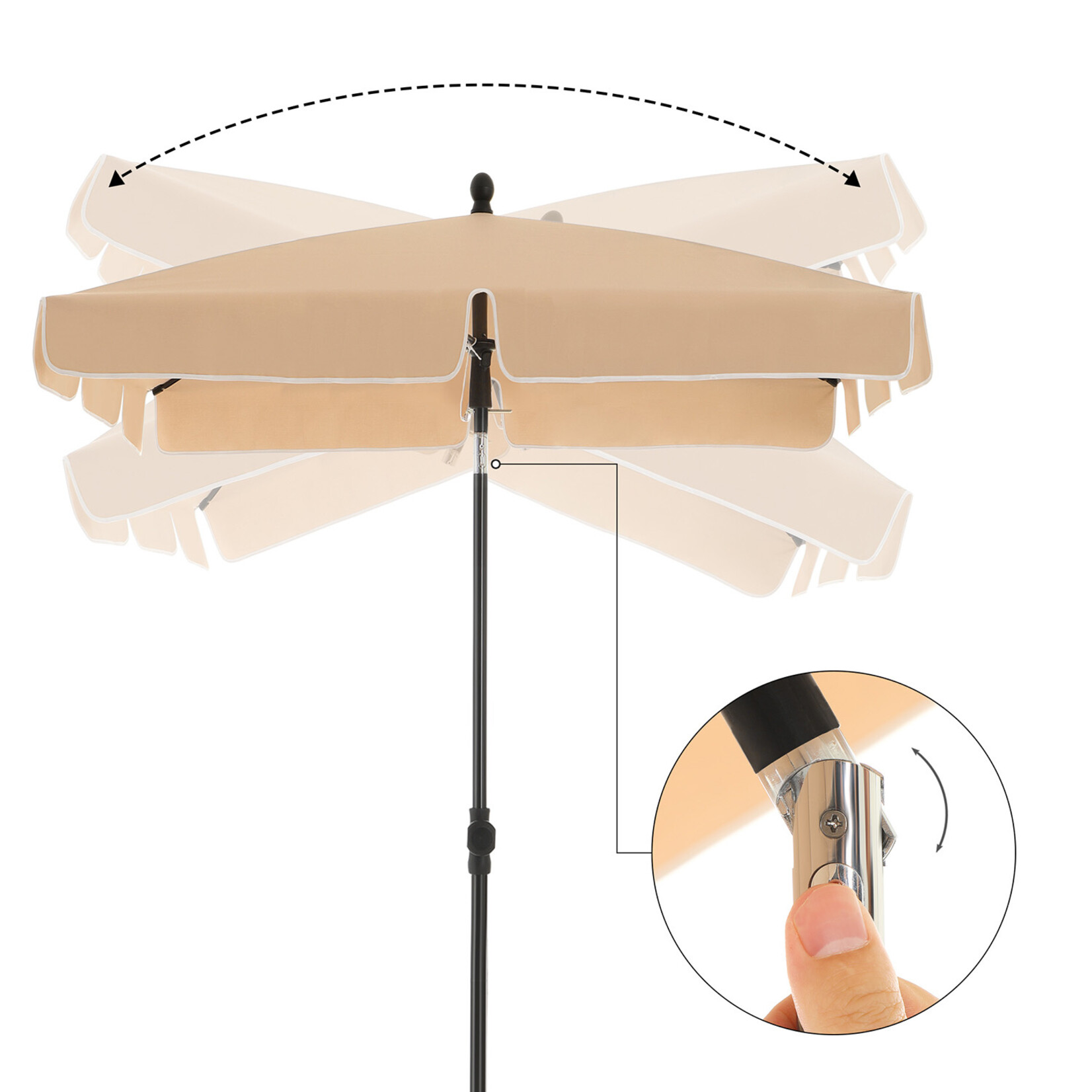 Bobbel Home Bobbel Home Rechthoekige Tuinparasol -200x125 cm - UV bescherming tot UPF 50+ - Opvouwbaar - Met PA coating - Tuin - Terras - Zonder standaard - Beige