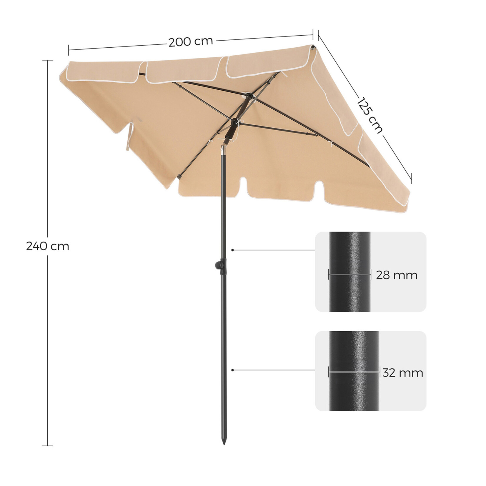 Bobbel Home Bobbel Home Rechthoekige Parasol Balkon en Tuin UV Bescherming Inklapbaar beige