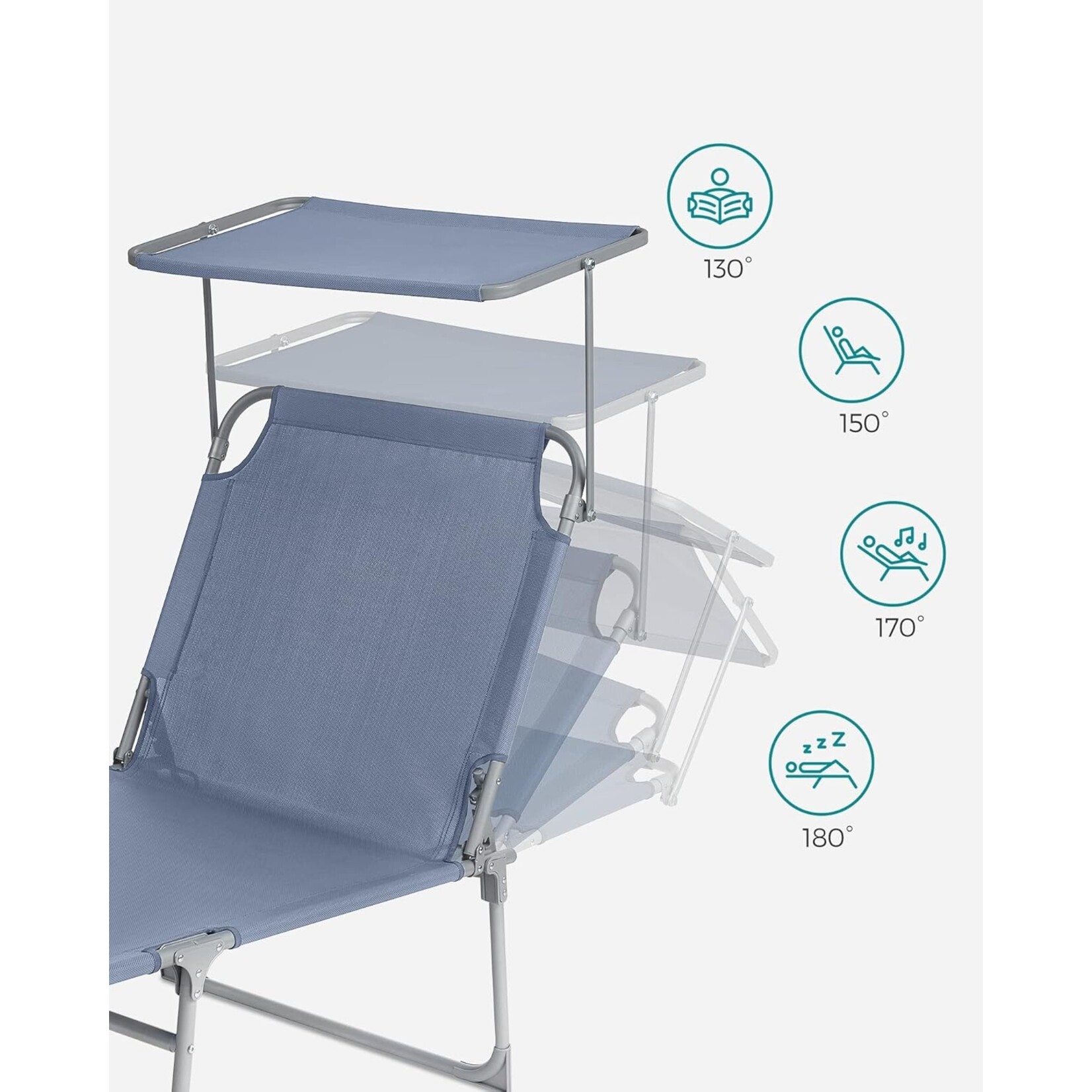 Bobbel Home Bobbel Home Ligbed – Opklapbaar – Met Zonwering – Blauw – Mobiel Strandbed