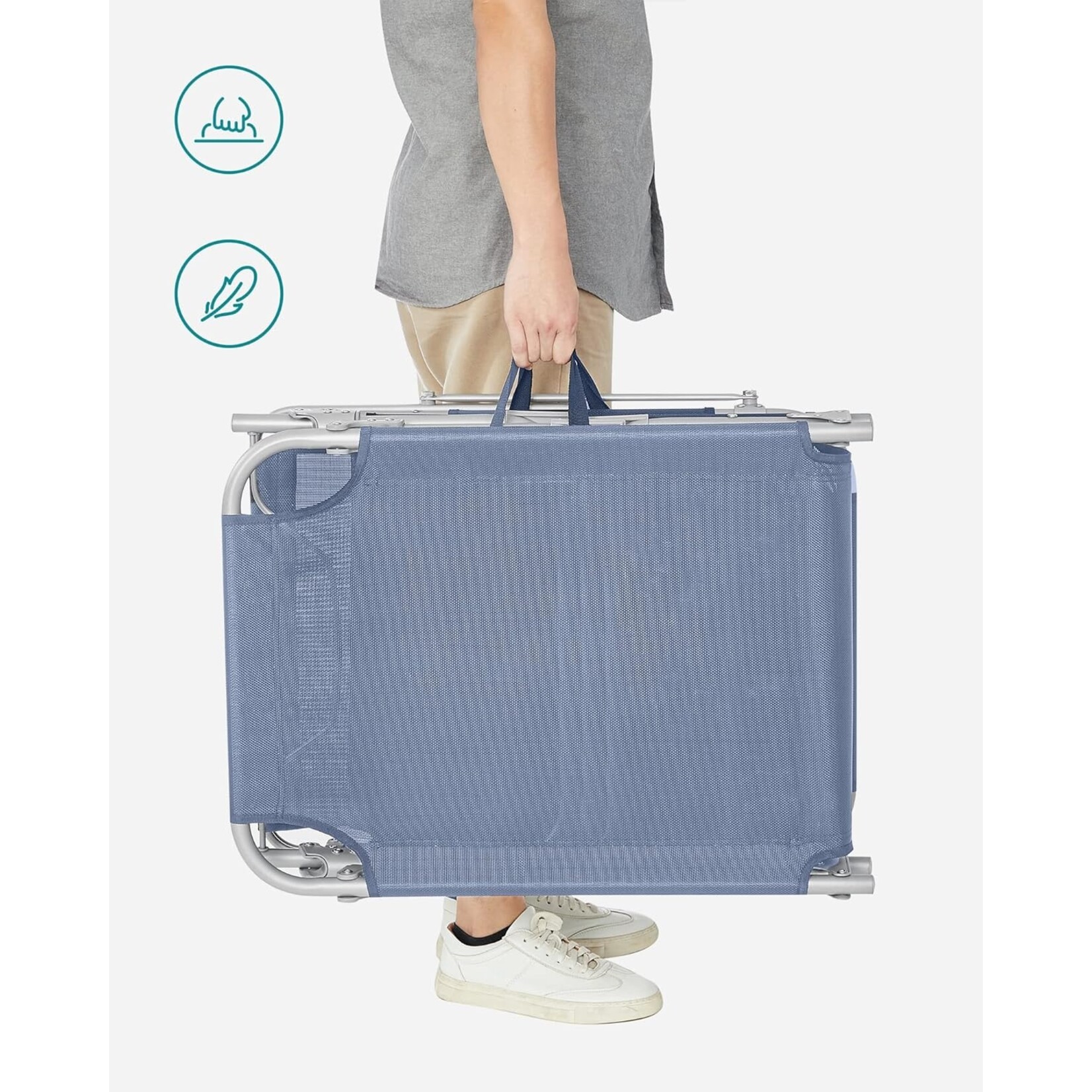 Bobbel Home Bobbel Home Ligbed – Opklapbaar – Met Zonwering – Blauw – Mobiel Strandbed