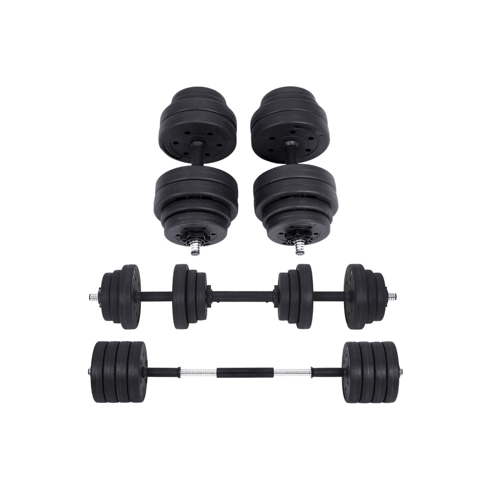 Bobbel Home Adjustable Plastic Dumbbell Set - Steel Connecting Bar - Short Dumbbell Set 2x 15 kg - 30 kg - Workout Set - Fitness Set
