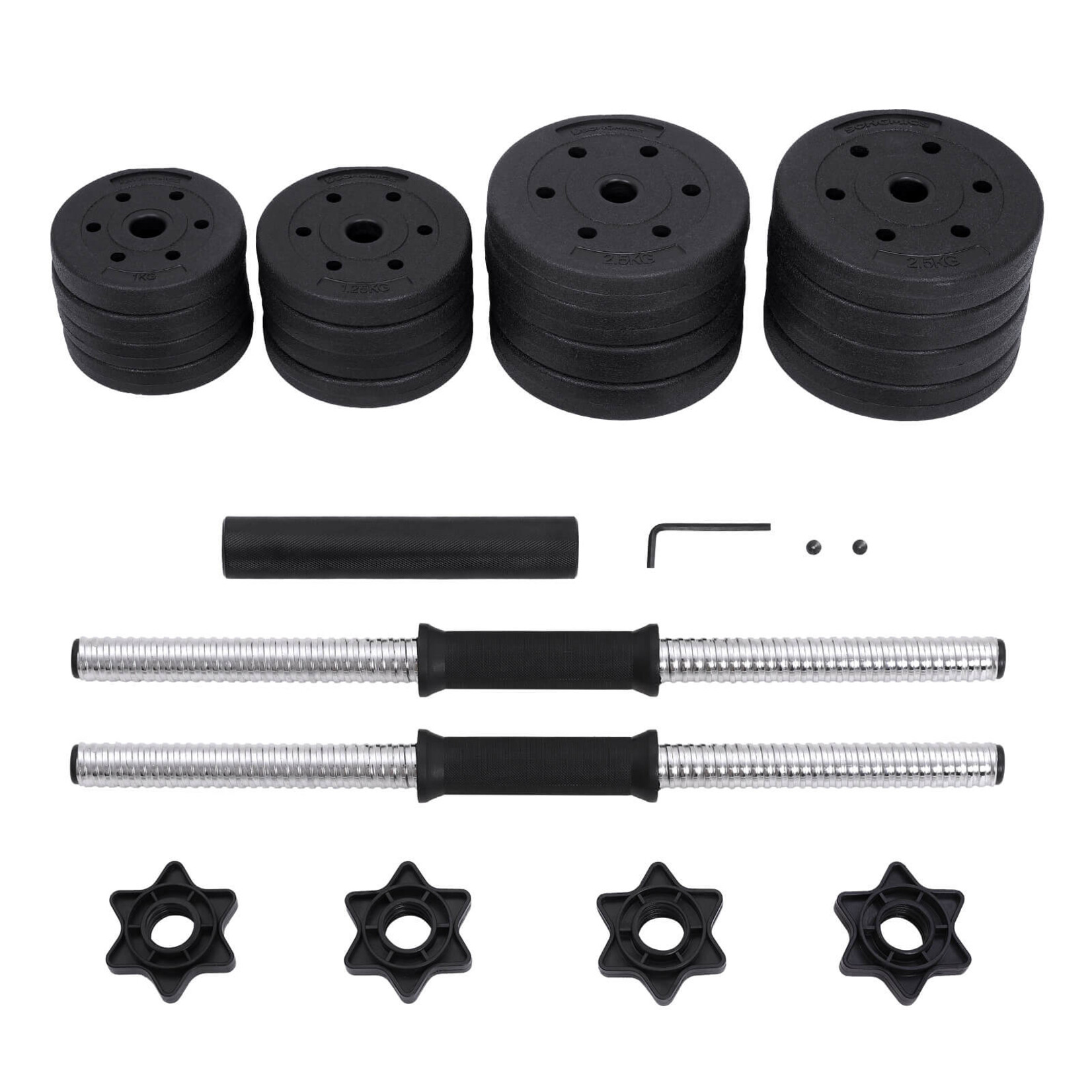 Bobbel Home Verstelbare kunststof halterset - Stalen verbindingsbuis - korte halterset 2x 15 kg - 30 kg - workout Set - Fitness set