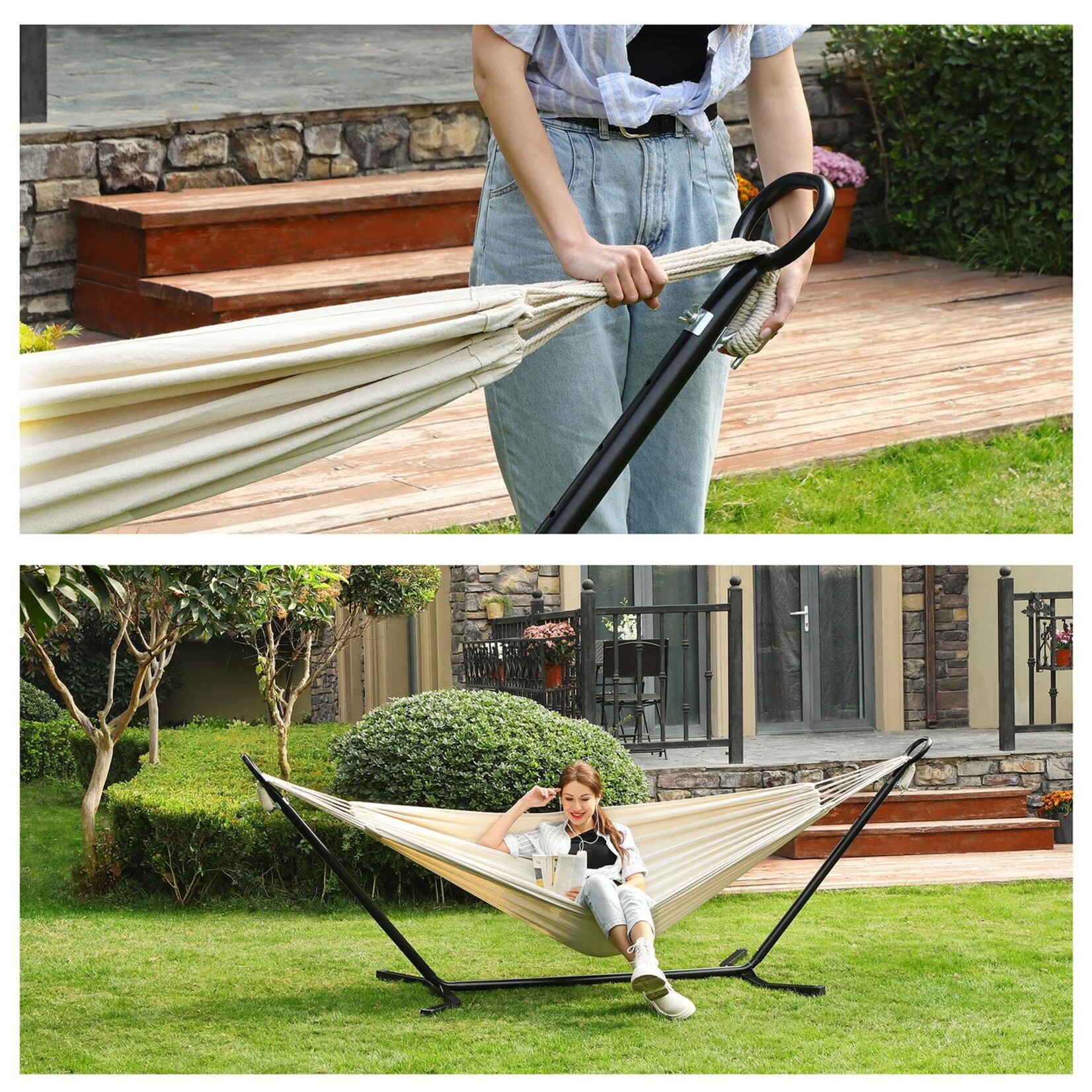Bobbel Home Bobbel Home Hammock Set with Stand - Outdoor Hammock - Cotton-polyester fabric - Breathable comfort - Sturdy metal frame - 300 cm x 90 cm x 95 cm