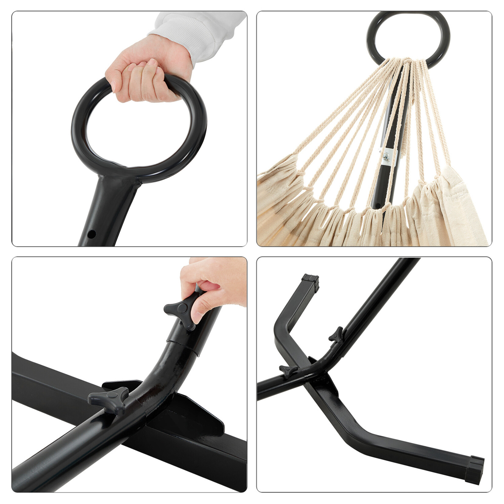 Bobbel Home Bobbel Home Hangmatset met standaard - Outdoor hangmat - Katoen-polyester stof - Ademend comfort - Stabiel metalen frame - 300 cm x 90 cm x 95 cm