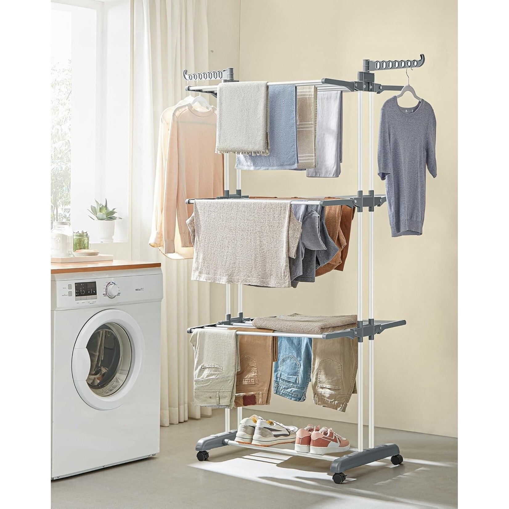 Bobbel Home Clothes Drying Rack – Foldable Laundry Rack – Stainless Steel Stand – Drying Rack – 63.5 x 128.02 x 172.97 cm