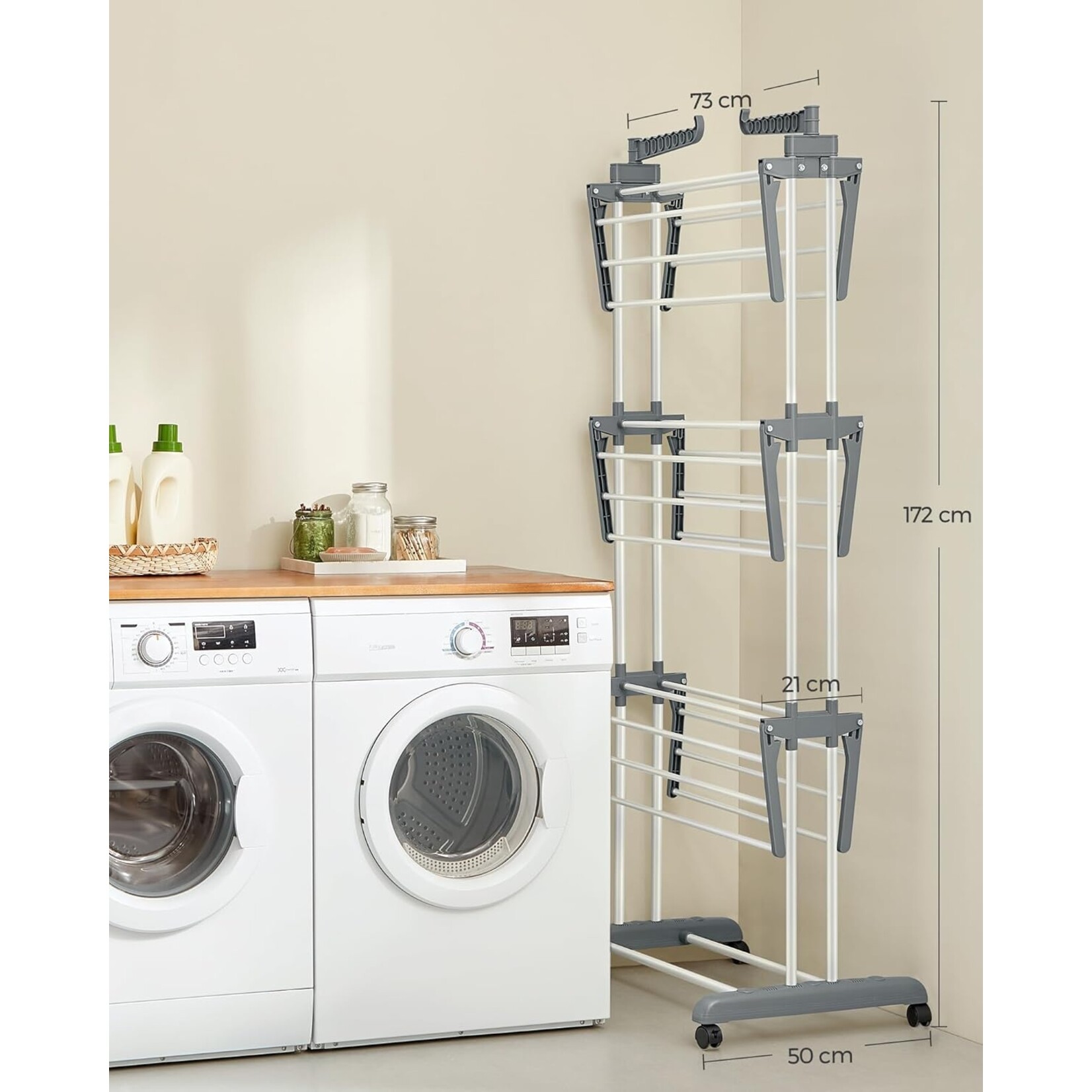 Bobbel Home Bobbel Home Kleding droogrek - Opvouwbaar Wasrek - Roestvrijstalen Standaard - Droogrek - 63,5 x 128,02 x 172,97 cm