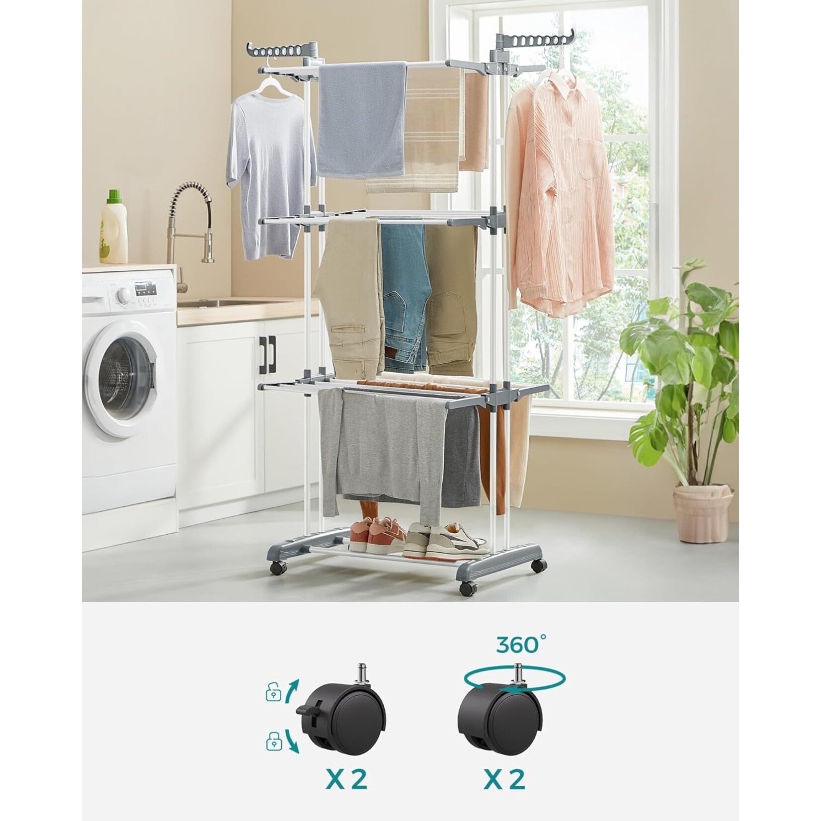 Bobbel Home Kleding droogrek - Opvouwbaar Wasrek - Roestvrijstalen Standaard - Droogrek - 63,5 x 128,02 x 172,97 cm